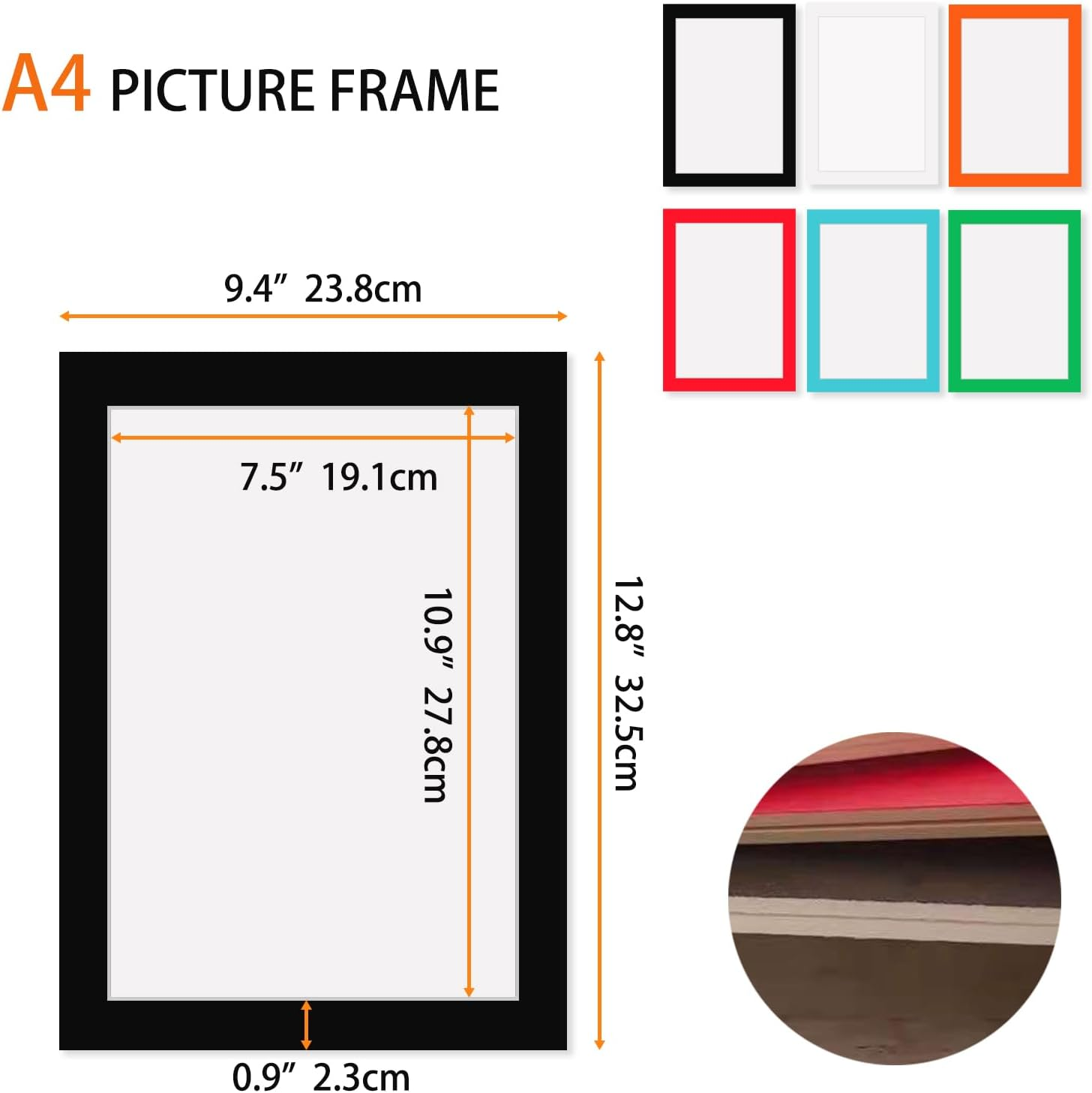 21 X 30 CM Picture Frame Set of 6,Stick-On Frames for Kid'S A4 Watercolour,Simple Paperboard Photos Display for Wall Mounting,Multi-Colored Picture Frames Collage Wall Decor,Office Living Room Decor image number 6