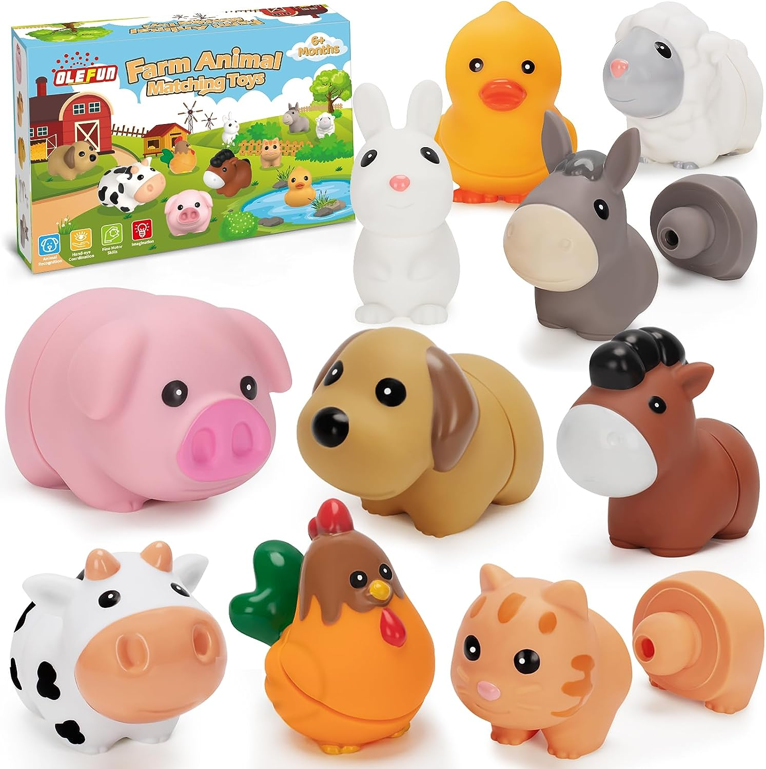 Farm Animal Learning Toys for Toddlers Age 1, 2, 3 Year Old, 10 Pack Montessori Matching Fine Motor Toys, Birthday for Baby Boys & Girls 12-18 Months+ image number 4