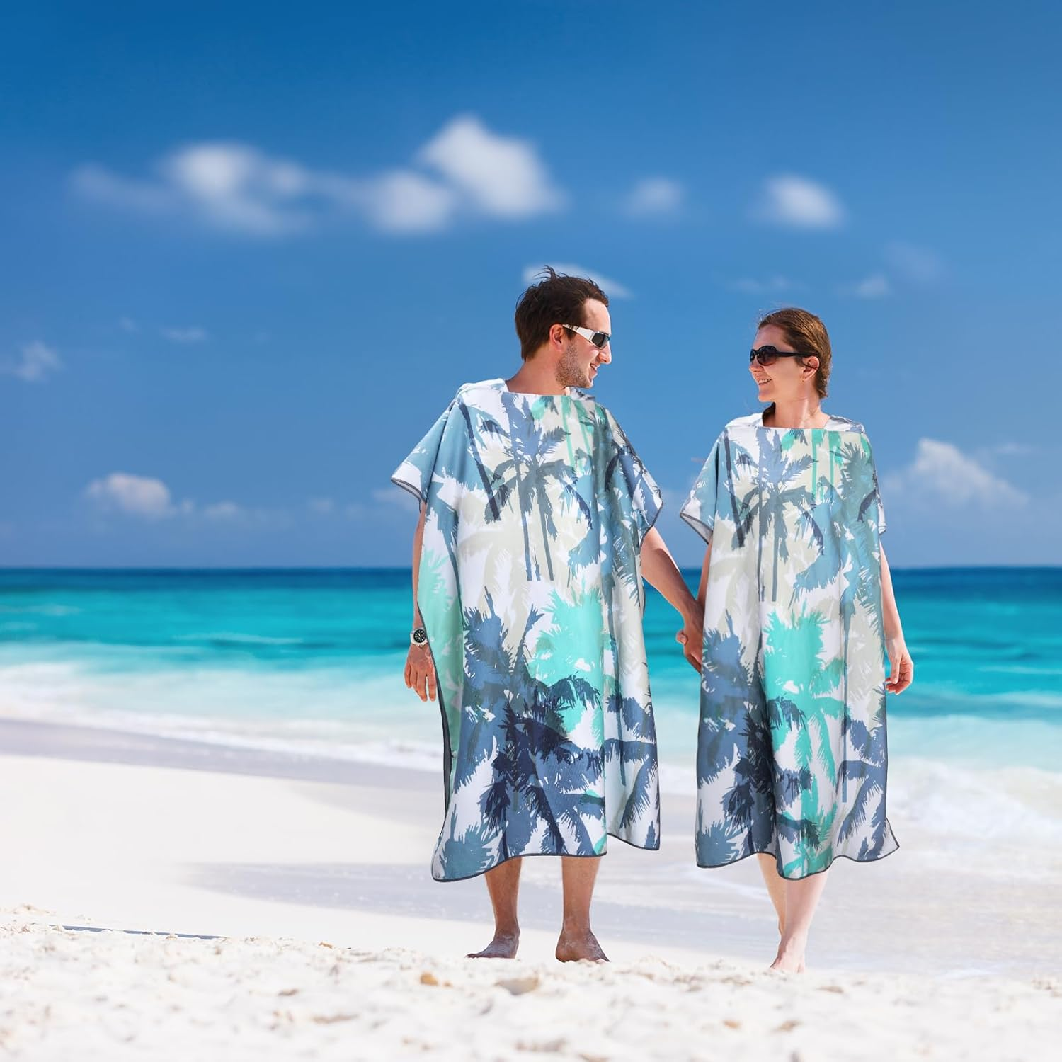 Queenshin Extra Large Coconut Tree Hooded Beach Towel, Quick Dry Microfiber Adults Poncho Changing Pool Towel Robe 35 X 40 Inch image number 6