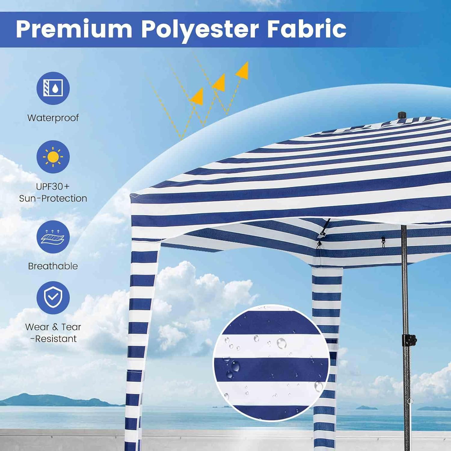 Costway 1.8 X 1.8M Foldable Beach Cabana Tent, Portable Beach Canopy with Carrying Bag, Detachable Sidewall, 8 Sandbags, Sun-Protection Outdoor Shade Instant Sun Shelter for Beach Patio Camping Picnic image number 5