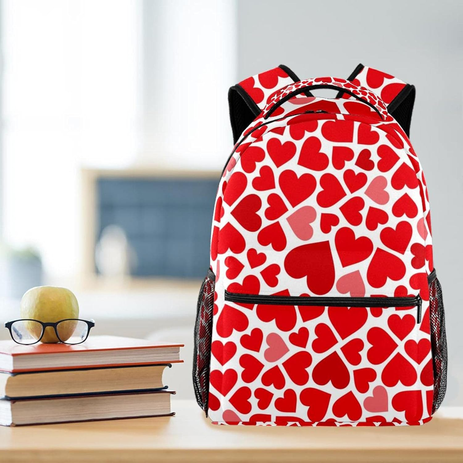 Red Hearts Backpack Students Shoulder Bags Travel Bag College School Tote Backpacks