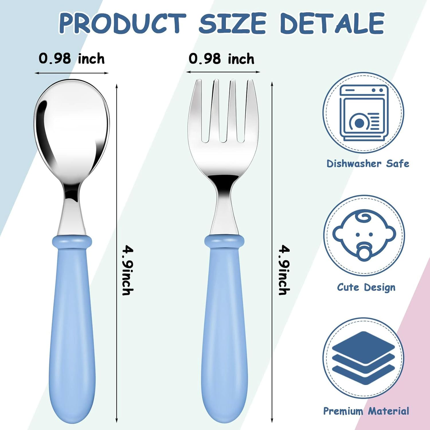 Sandinal 9 Pieces Toddler Forks Toddler Cutlery, Stainless Steel Baby Forks image number 5