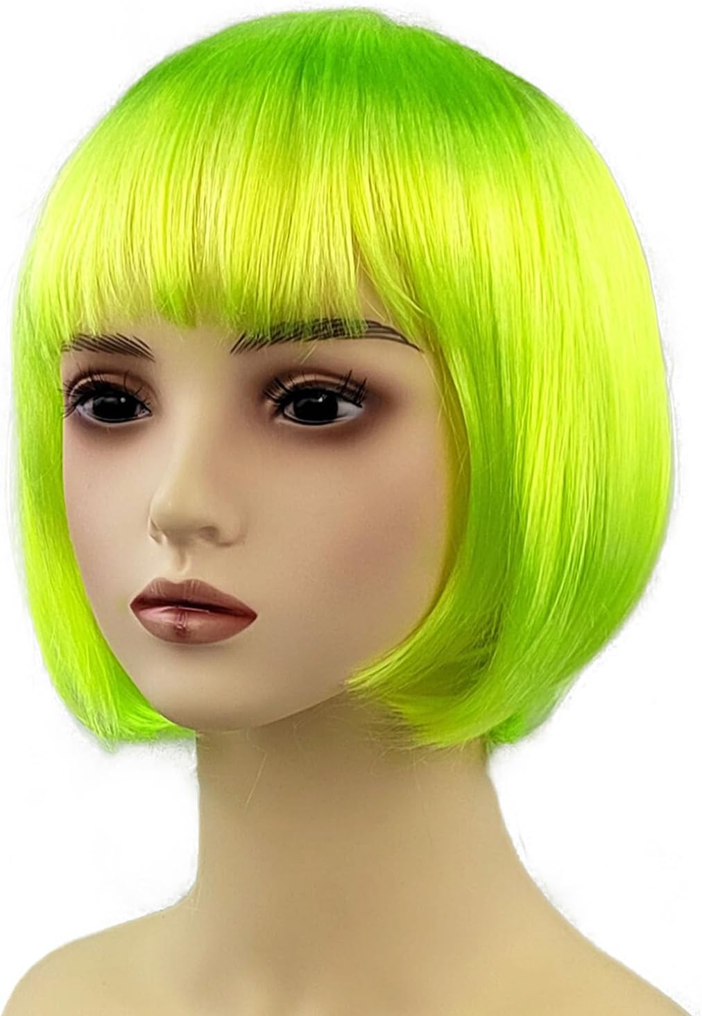 FEESHOW Short Straight Bob Wig with Flat Bangs Synthetic Hair for Women Girls Cosplay Costume Party Fashion Hairpiece Brown One Size - Black image number 3