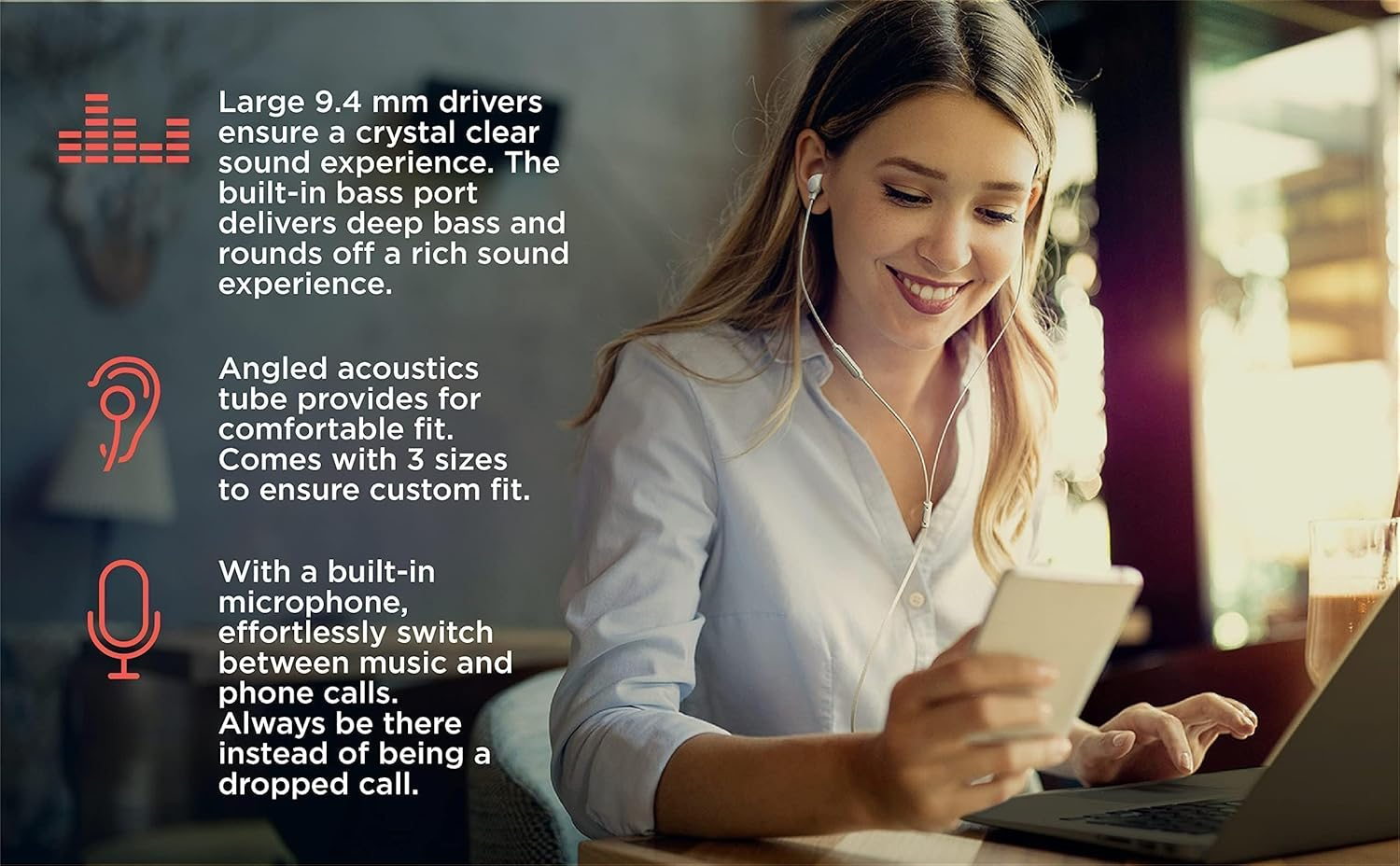 Motorola Sound Earbuds 3-S | In-Ear Headphones with Microphone | Anti-Tangle Cable, Deep Bass and Ergonomic Design with Comfort Fit | 3.5Mm | Black image number 4