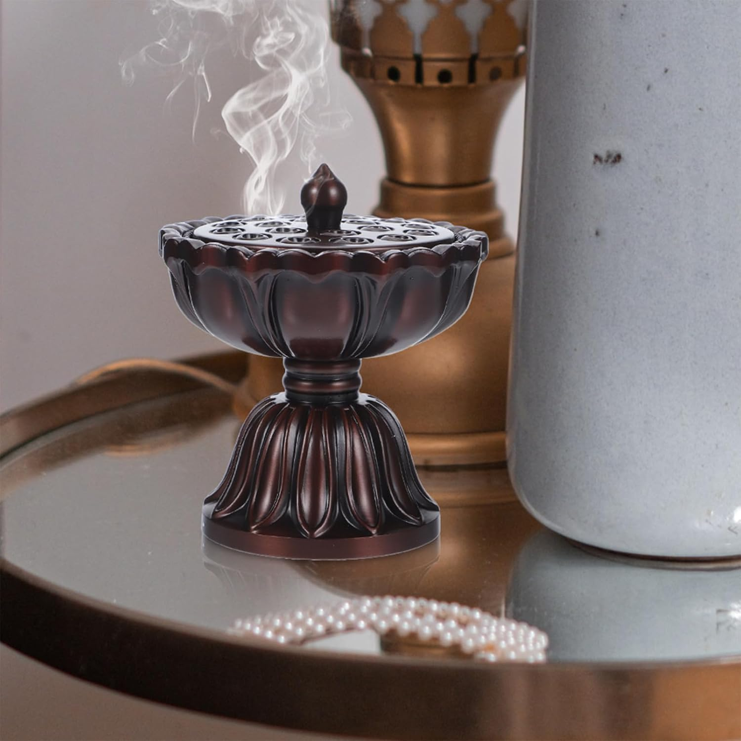 STOBAZA Unique Incense Burner Lotus Shaped Incense Holder Coils Aromatherapy Decor image number 4