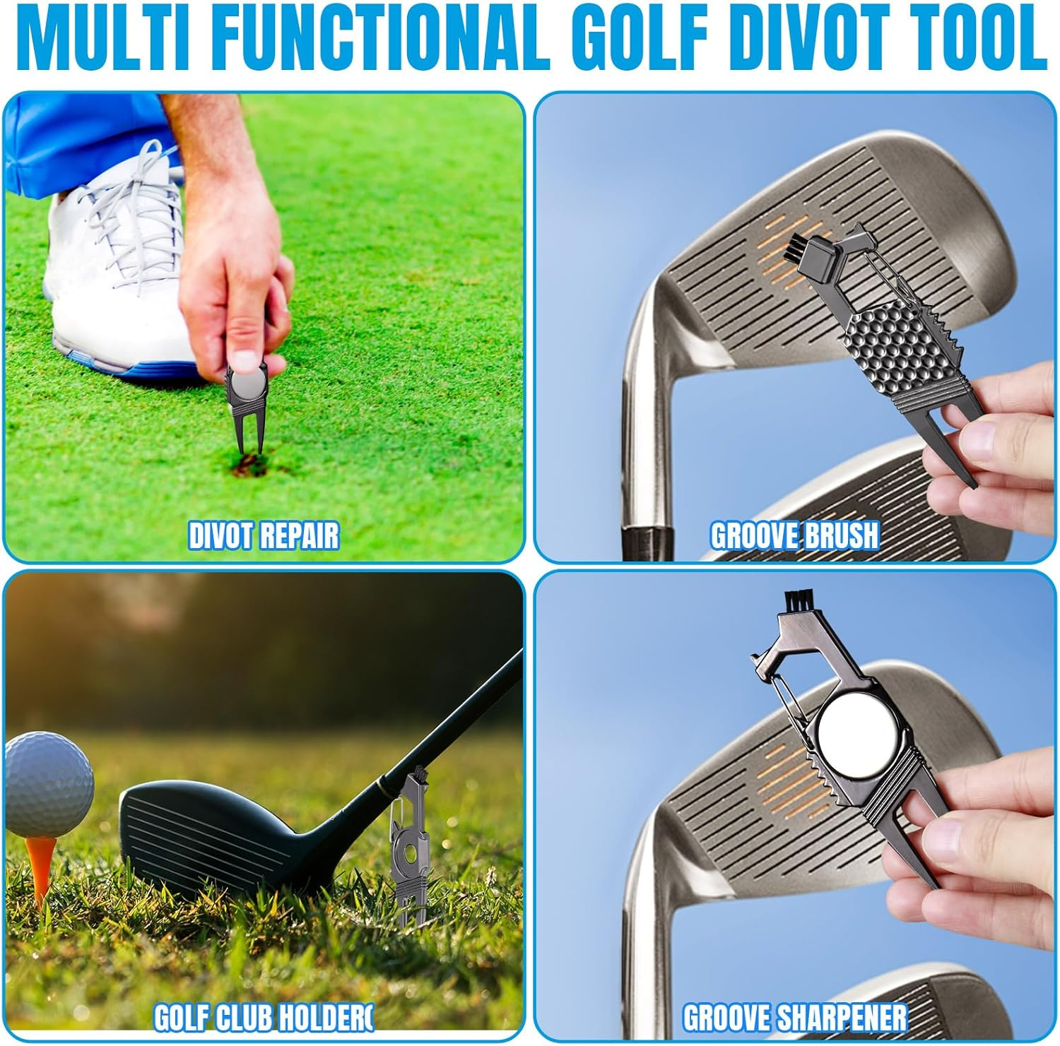 3 Pcs 7 in 1 Multipurpose Golf Divot Tool Golf Divot Repair Tool Lightweight Compact Golf Tool with Magnetic Golf Ball Marker, Bottle Opener, Club Brush, Groove Cleaner for Golf Lovers image number 4