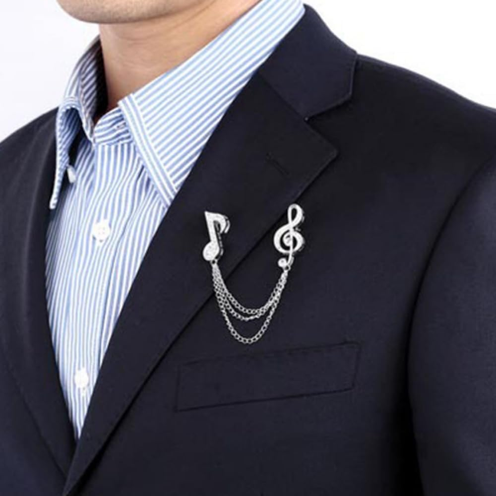 2 Pcs Elegant Music Notes Brooch Pins Jewelry Alloy Crystal Rhinestone Breastpin Lapel Pin for Men and Women Clothes Collar Dress Scarf Decoration Gift，Gold and Silver image number 5