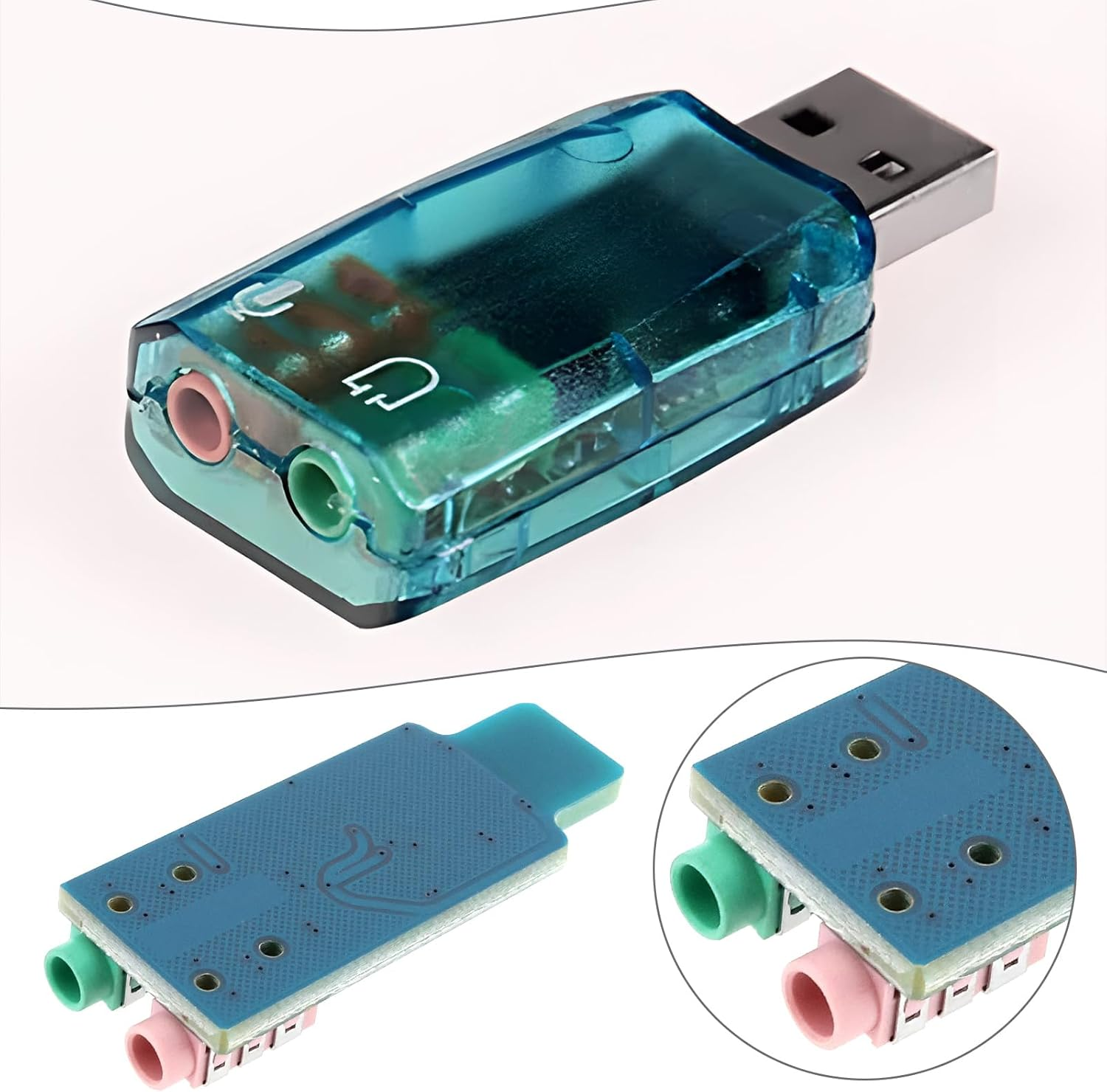 Emagtech 2Pcs CM108 USB Sound Card Chip Drive Free Sound Card Convenient Stereo External Crystal Sound Card for Laptop Computer 49X19X8Mm image number 6