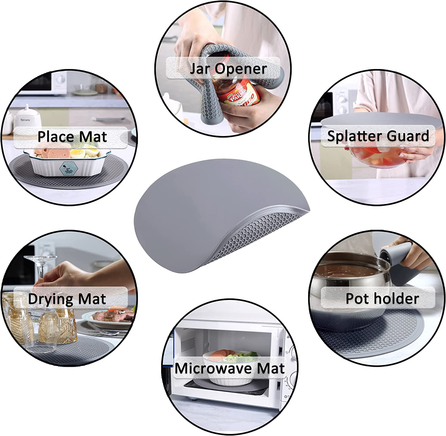 To Encounter Silicone Microwave Mat - round 12" X 12" - Set of 2 Heat Resistant Multifunctional Mat, Splatter Guard, Trivet, Hot Pad, Pot Holder image number 6