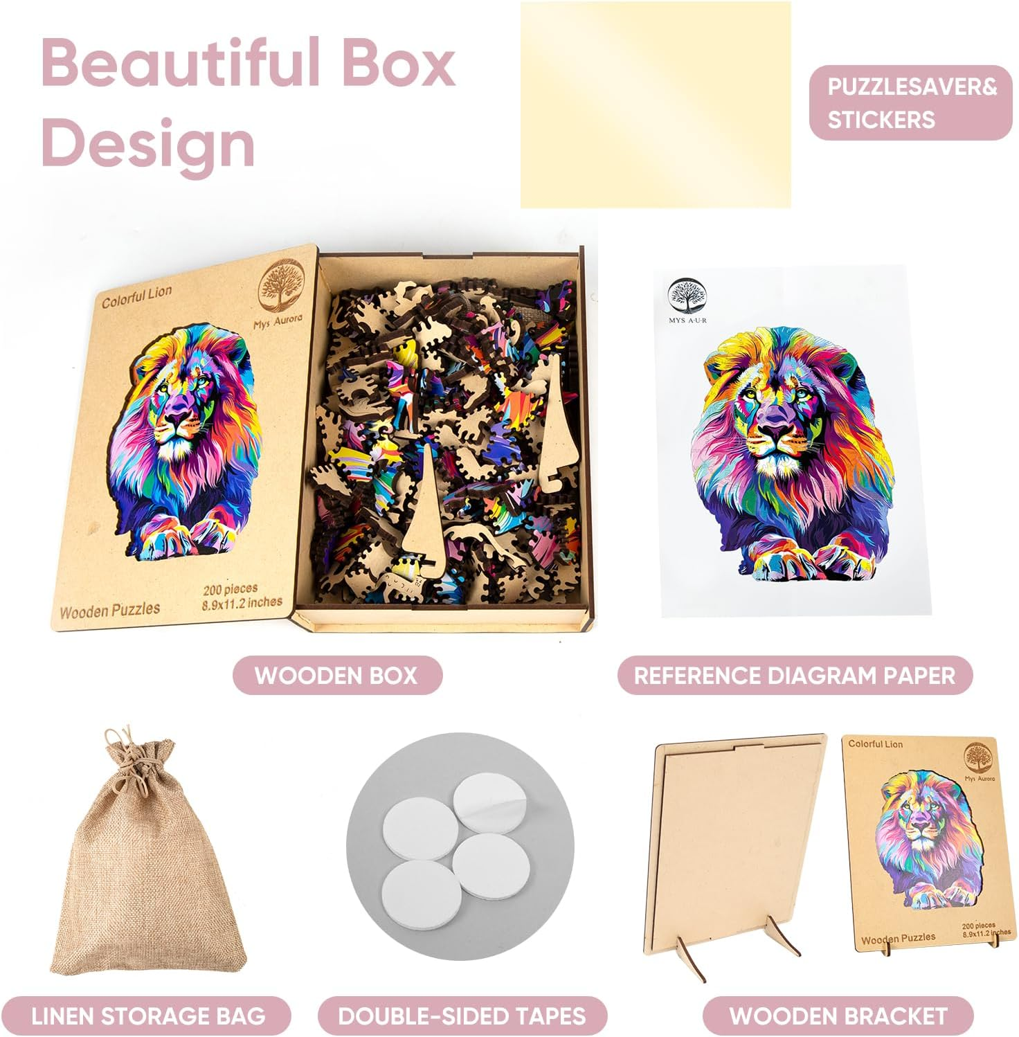 Wooden Puzzles for Adults, Lion Jigsaw Puzzles 200 Pieces, Unique Shaped Puzzle for Adults and Kids, Ghristmas Gift Family Game 10.8 X 11.2 Inch image number 6