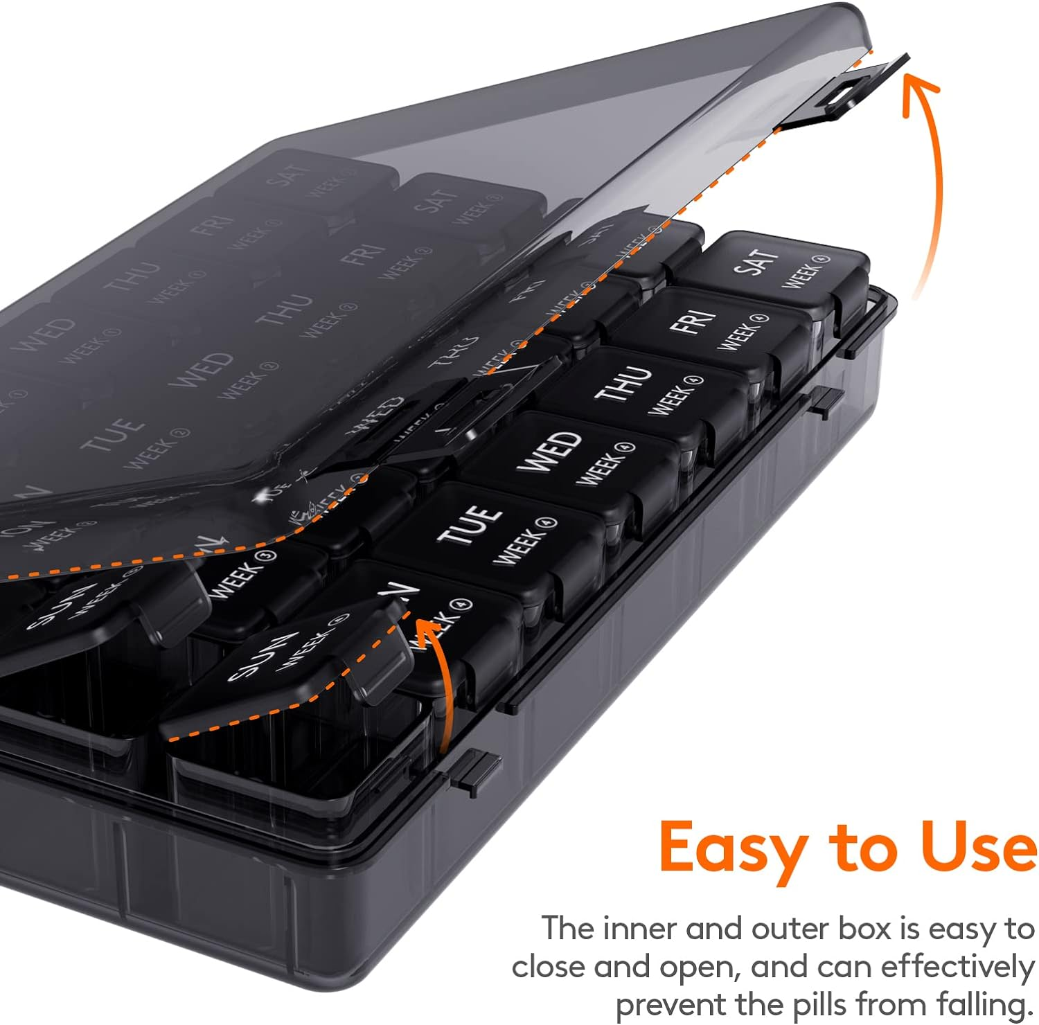 Monthly Pill Organizer,28 Day Pill Box,Large 4 Weeks One Month Pill Cases, Medicine Organizer Organized by Week with Dust-Proof Case for Fish Oils, Vitamins, Supplements image number 4