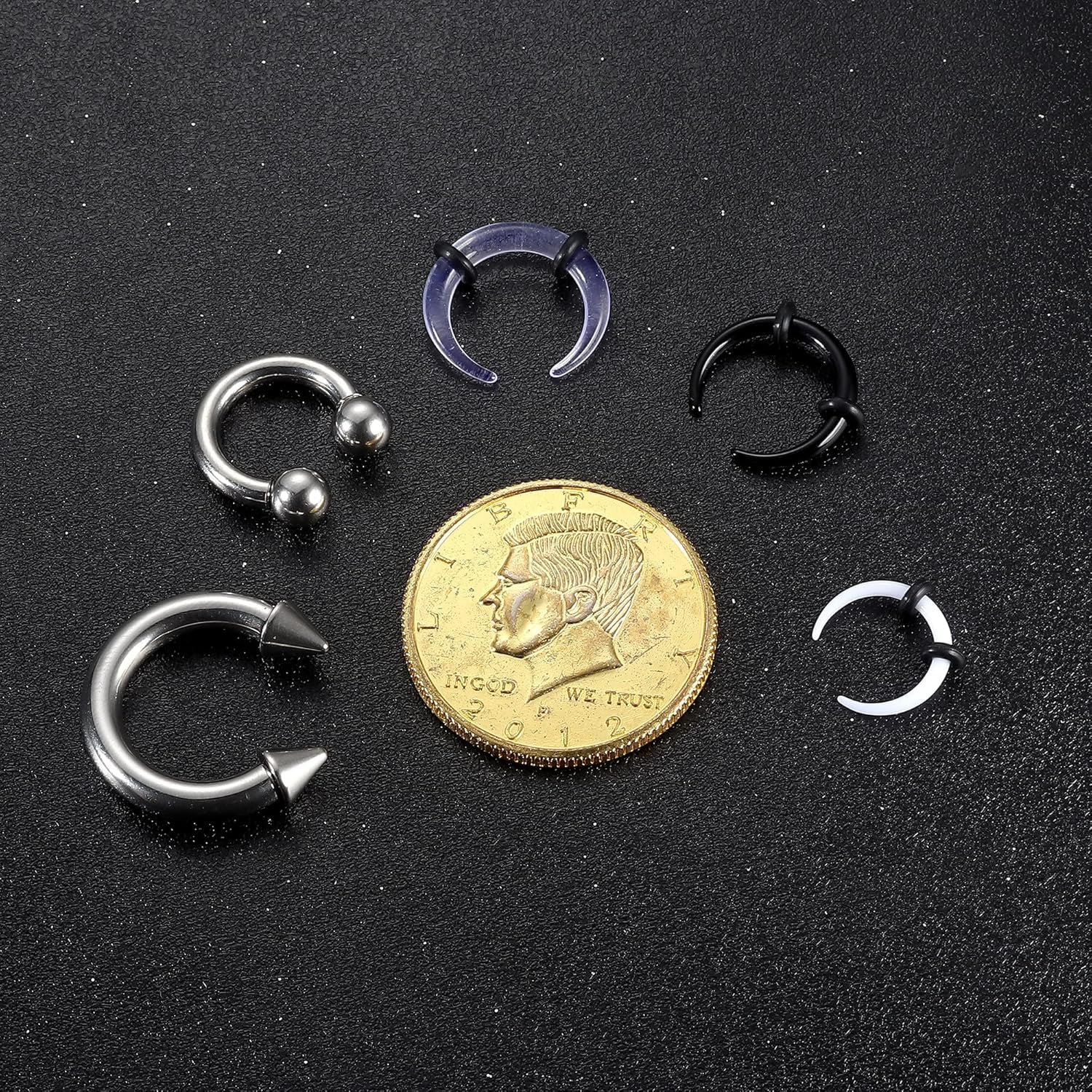 Kakonia 25Pcs 14G-6G Septum Pincher Tapers Horseshoe Septum Rings Acrylic& 316L Stainless Steel Internally Threaded Spike Ball Circular Barbell Ear Nose Septum Stretching Kit for Women Men image number 4