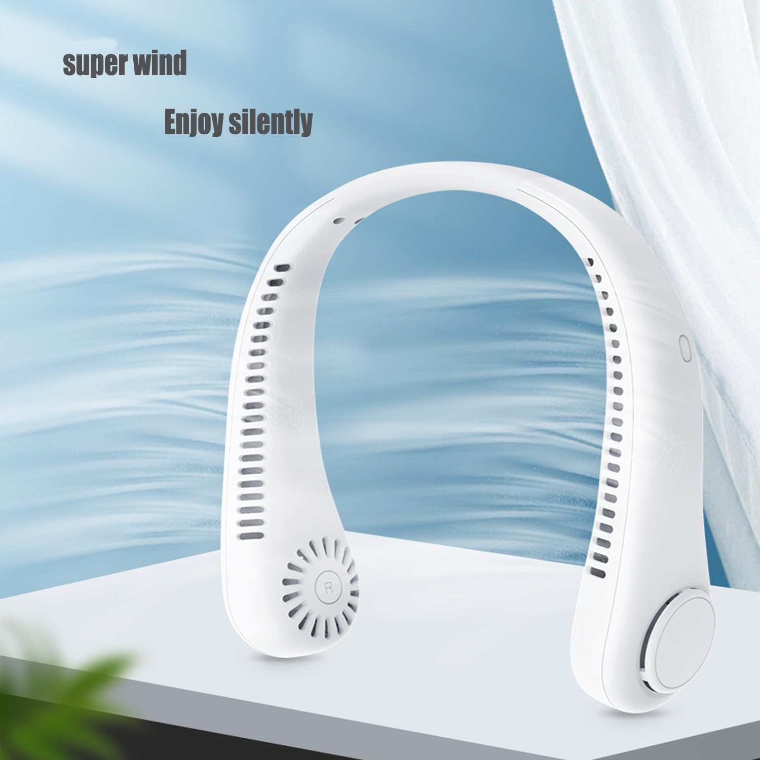Portable Neck Fan,Rechargeable Hands Free Bladeless Fan, Wearable Personal Fan, 3 Speeds Adjustment, Natural Wind Mode, Angle Adjustable, USB Powered Desk Fan for Outdoor Indoor-White