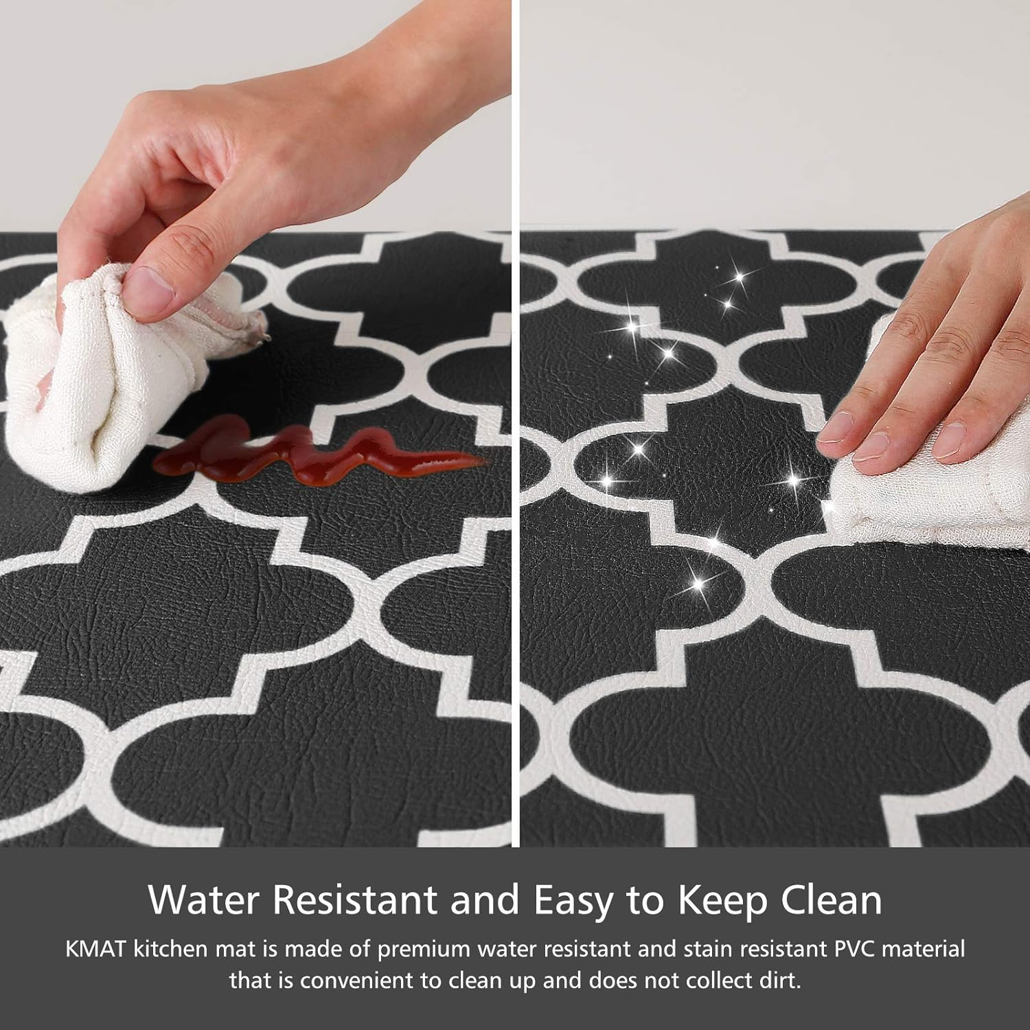 KMAT Kitchen Mat [2 PCS] Cushioned Anti-Fatigue Floor Mat, Waterproof Kitchen Mats and Rugs Heavy Duty PVC Ergonomic Comfort Standing Foam Mat for Kitchen, Floor Home, Office, Sink, Laundry,Black image number 4