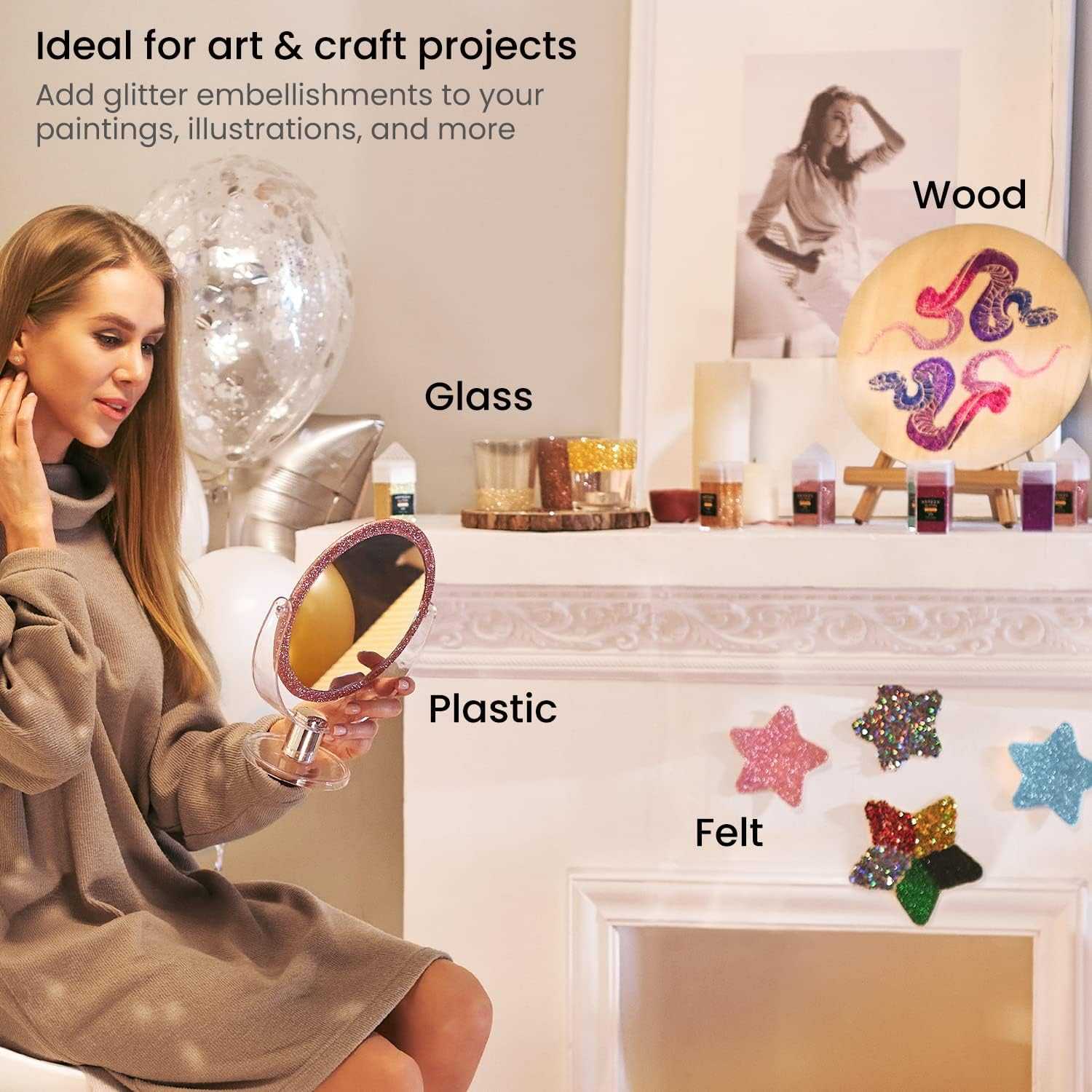 Arteza Fine Glitter, Set of 6, Metallic Glitter for Resin in 1.5-Oz Bottles, Arts and Crafts Supplies for Art Class, After-School Programs, and Holiday Craft Projects