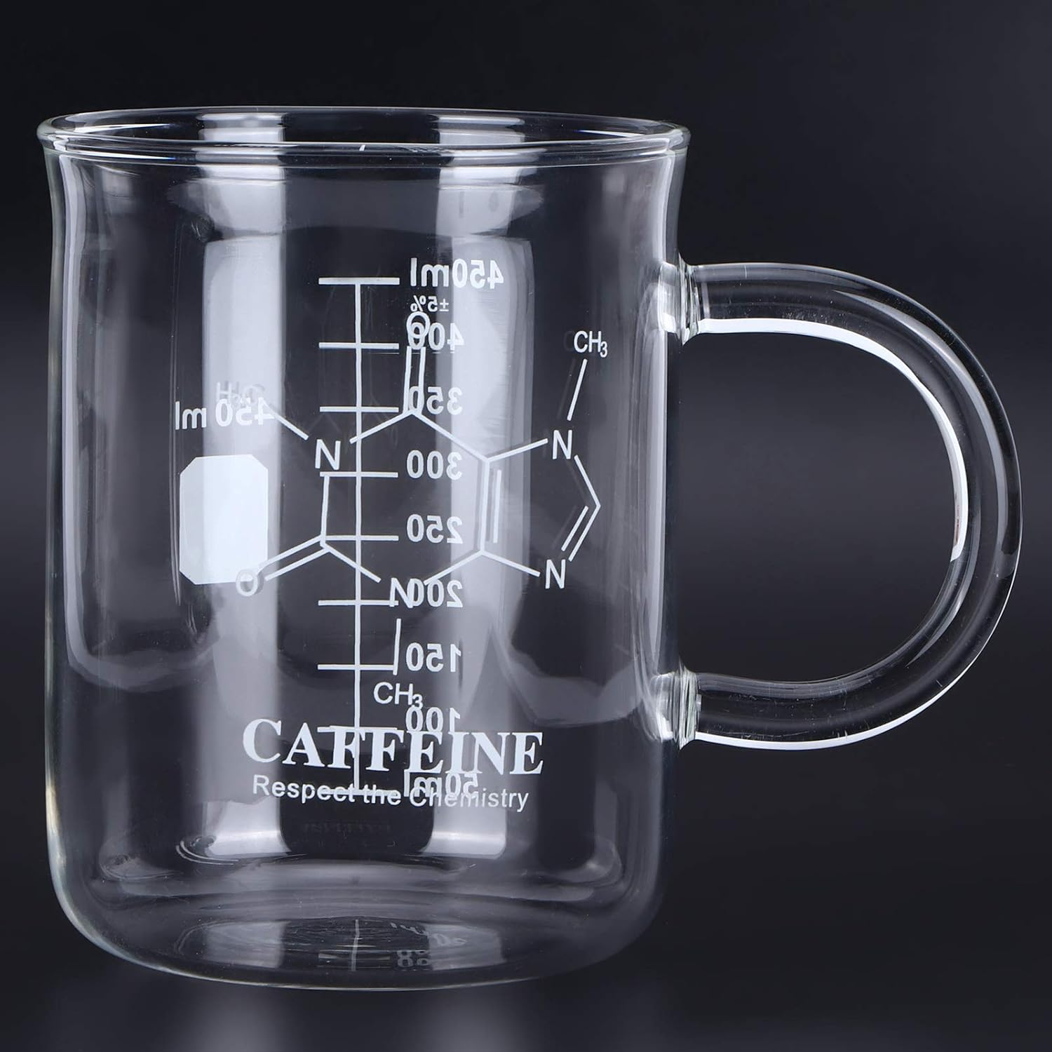 Leopacat Caffeine Beaker Mug, Caffeine Molecule Mug, Scientific Borosilicate Glass Chemistry Mug with Handle Graduated and Pouring Spout for Mocha Latte Milk Cappuccino Water Juice image number 6