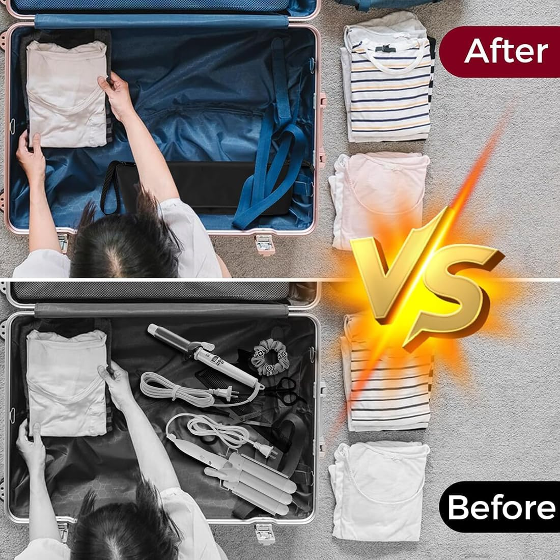 2 in 1 Hair Tools Case with Heat Resistant Mat, Large Travel Bag for Flat Irons, Straighteners, Curling Iron, Haircare Accessories image number 2