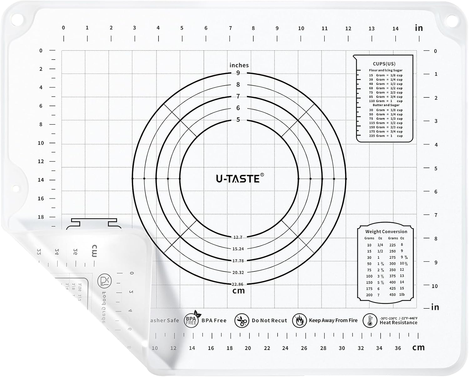U-Taste Small Silicone Kneading Mat: 50X40Cm Food-Grade Non-Stick Dough Rolling Baking Mat, Non-Slip for Making Pastry Pizza, Fondant, Pie Crust with Clear Measurement and Raised Edges (Transparent) image number 7