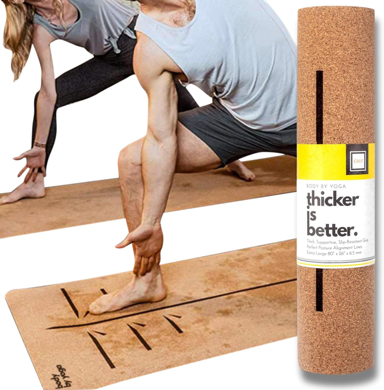 Luxury Cork Yoga Mat - Non Slip, Extra Thick Grip. Thicker, Longer, and Wider for More Comfort and Support. Tough Enough for Hot Yoga. Natural, Non Toxic, and Eco Friendly. Optional Alignment Lines.
