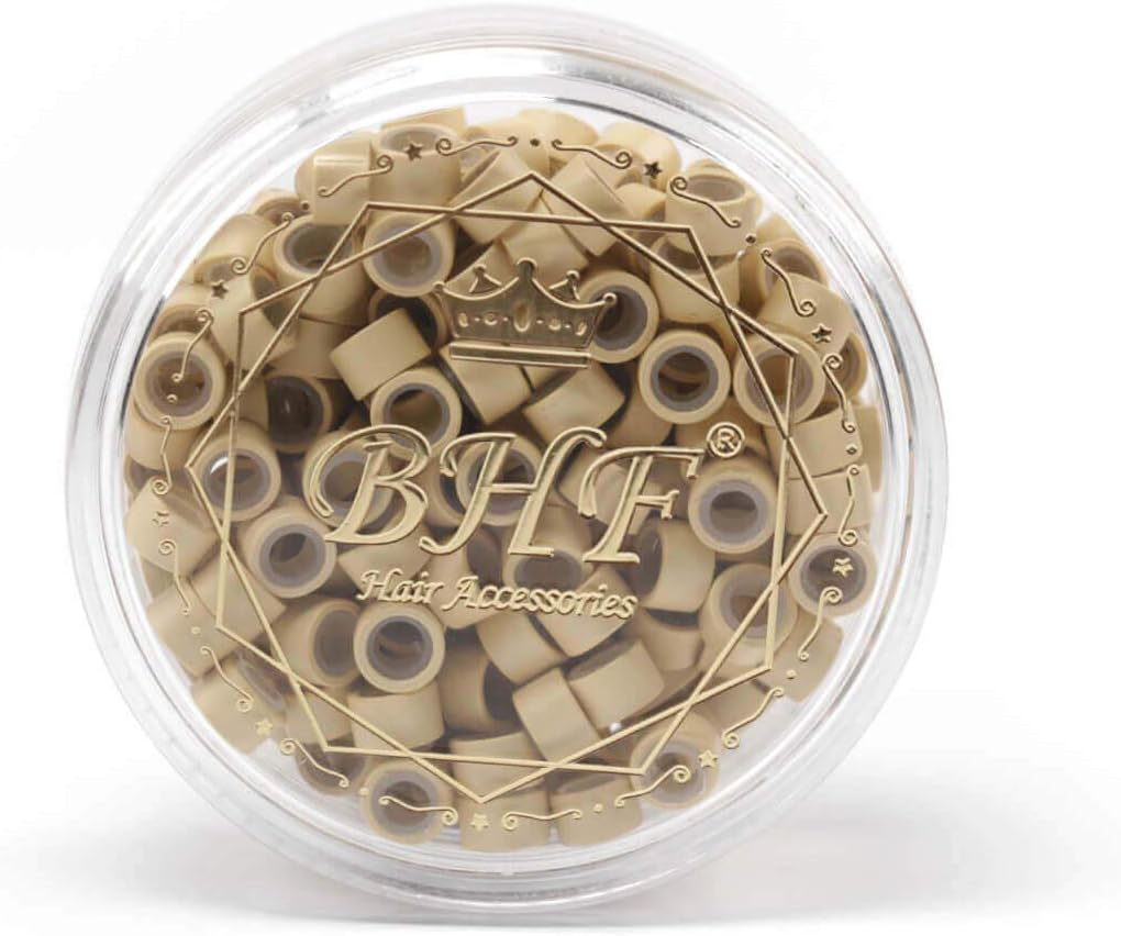 200Pcs Beads Silicone Aluminium Micro Nano Rings 3Mm Lined for I Tip/Nano Hair Extensions Tool Beads (Blonde Color) image number 2