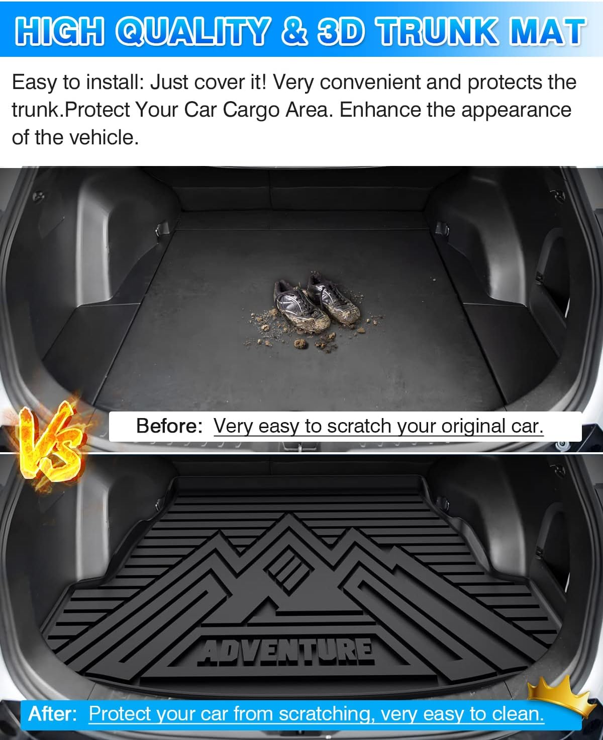 Rav4 Cargo Liner - Trunk Mat for Toyota RAV4 2019-2024 2025, All Weather Cargo Mat for Rav4 Accessories, Heavy Duty (Fit for All Models) image number 4