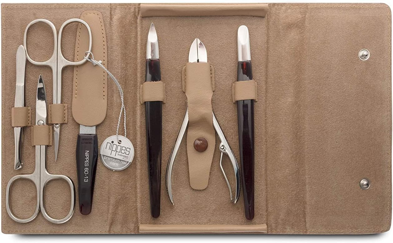 Nippes Solingen Premium Line Manicure Set Gap, 7 Pieces, Cowhide Leather Case with Press Closure, Contrast Stripes, Nail Care Set, Pedicure Manicure, Made in Germany image number 2