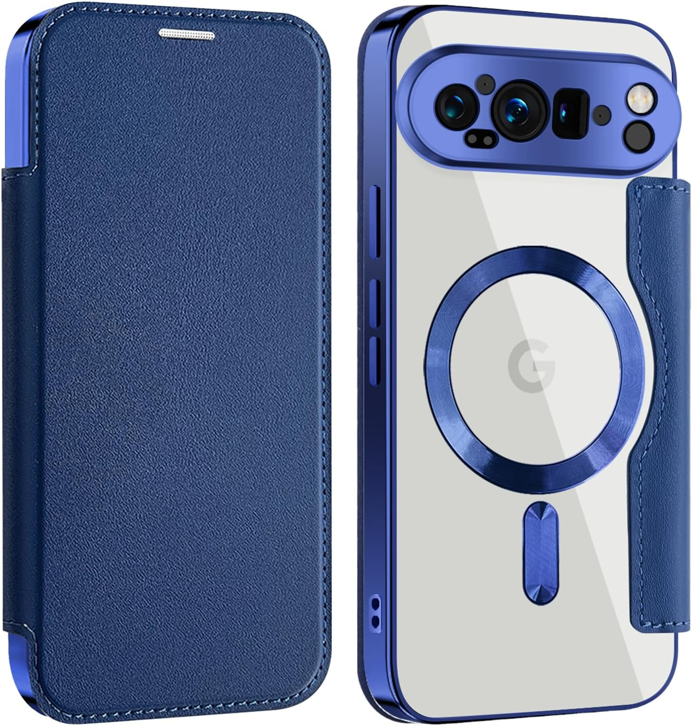 IMEIKONST Magnetic Case for Google Pixel 9 Pro XL Compatible with Magsafe, Premium PU Leather Flip Card Holder Clear Shockproof Protective Mobile Phone Case for Google Pixel 9 Pro XL Dark Blue JDCX image number 4