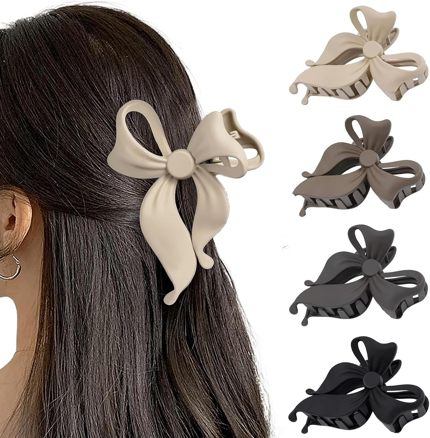 Auroriel 4 Pieces Sweet Bow Hair Clips for Women Non-Slip Large Matte Strong Hold Bow Hairpins for Thin and Thick Hair Chic Hair Styling image number 2