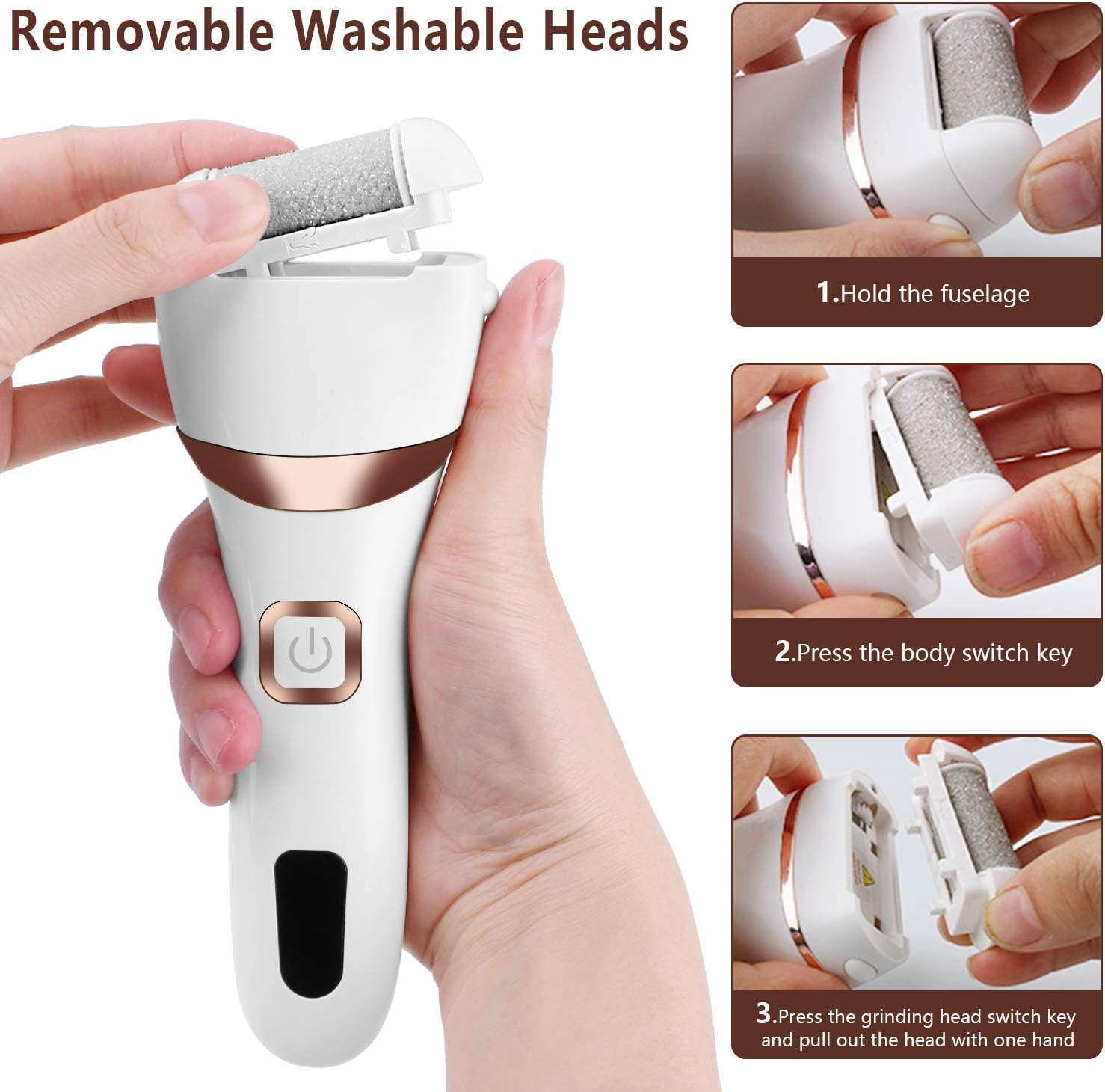 Electric Pedicure Device Replacement Roller Heads,Elmchee 3 Different Mineral Stone Professional Feet Care Perfect Grinding Heads Pack of 3 (Grey) image number 6