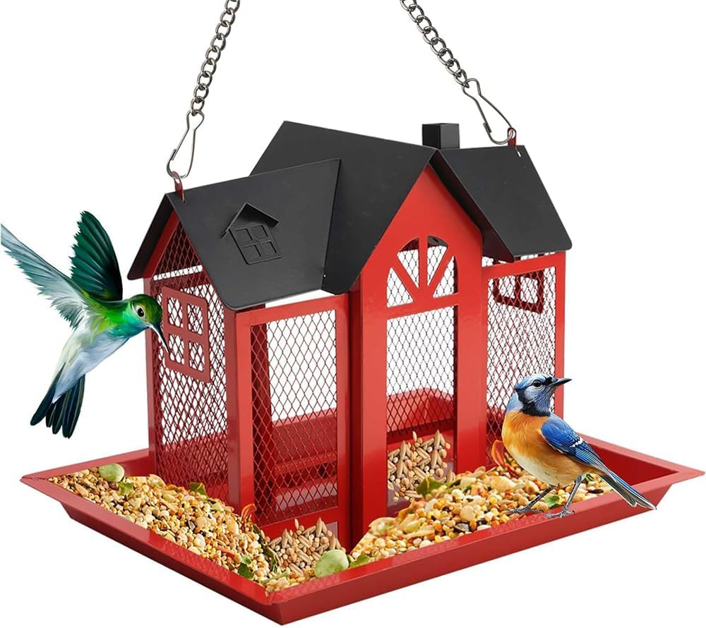 Bird Feeders for Outside,Hanging Bird Feeder House with Triple Feeding Stations,Large Capacity Mesh Wild Bird Feeder,For Attracting Wild Birds like Cardinals,Sparrows,Finches image number 3