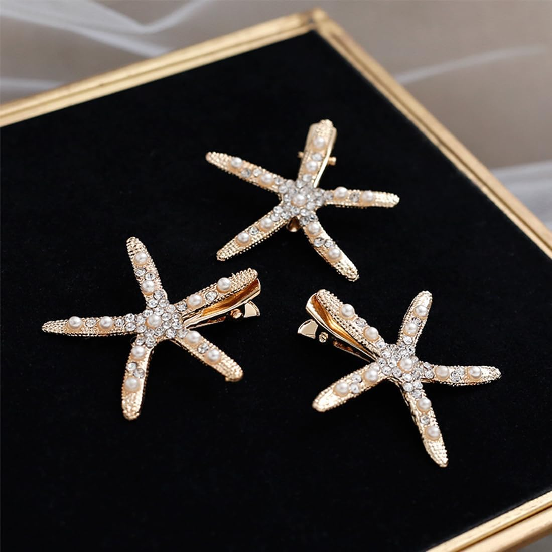 Pack of 3 Starfish Hair Clips, Diamond Hair Clip, Hairpin, Beach Starfish Hair Pin Girls Flower Girl Accessories