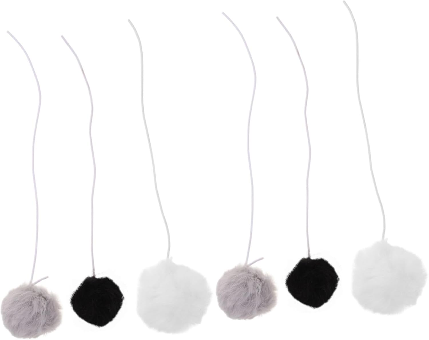 INOOMP 6Pcs Interactive Cat Toy Balls Plush Pom Pom with Elastic Rope for Indoor Cats Kitten Training and Scratching Pet Supply image number 2