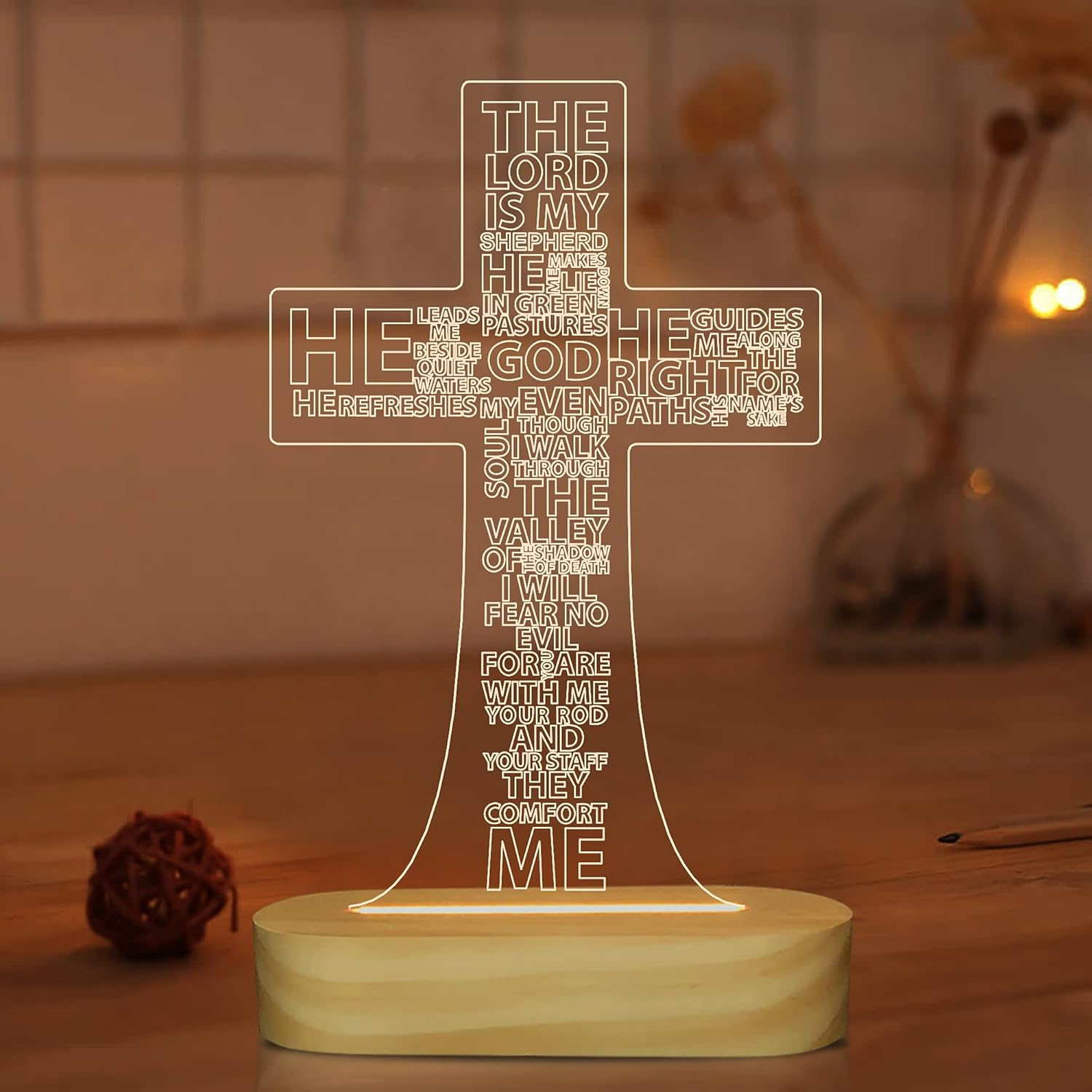 Jesus Cross 3D Night Light Desk Table Lamps,Warm Colors LED Wooden Lighting for Holiday Gifts image number 4