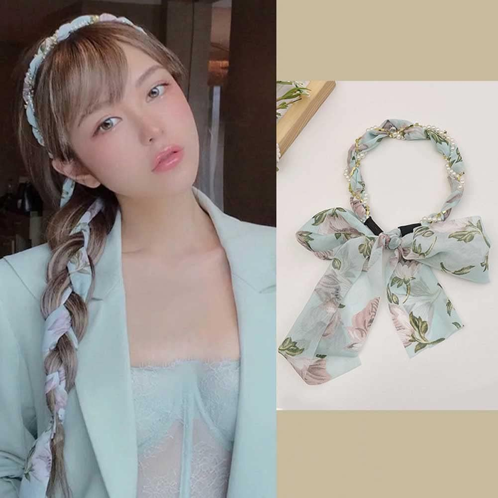 2PCS Retro Long Ribbon Headband, Magic Hair Clips for Women, Satin Fabric Hair Bands, Ribbon Scarf Headbands for Women, Non-Slip Cross Knotted Fabric Clip Hairband for Women image number 1