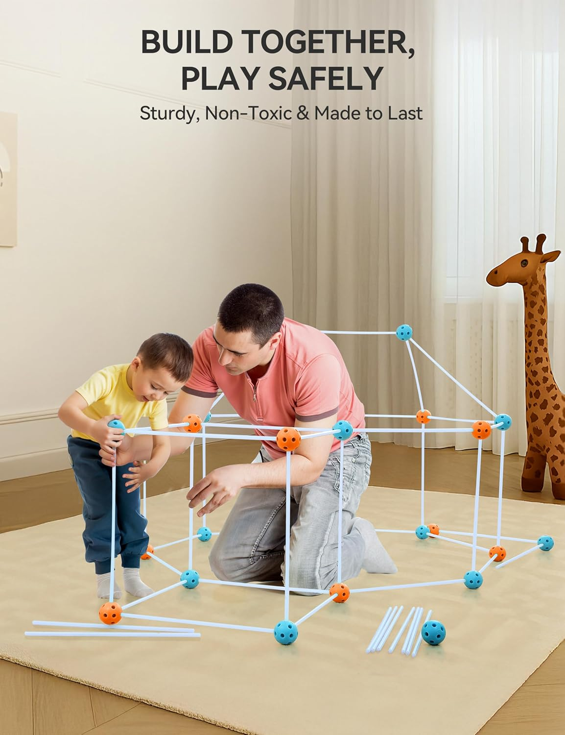 Besrey Kids Fort Building Kit Den Building Kit 133 Pcs with Toss Game - Creative Fort Glow in Dark, Outdoor Play Playground Equipment, DIY Construction STEM Toys for Kids Game image number 2