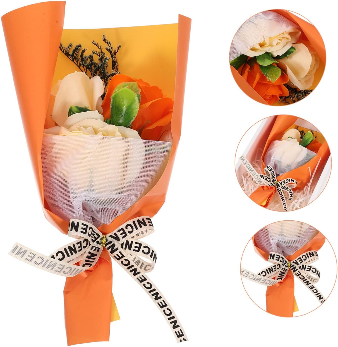 CANIGHT 1 Set Rose Bouquet Box Garland Glitter Rose Bouquet Happy Valentines Day Balloon Room Valentines Bouquet Red Carpet Party Decorations Artificial Wisteria LED Rose Cloth Orange image number 2