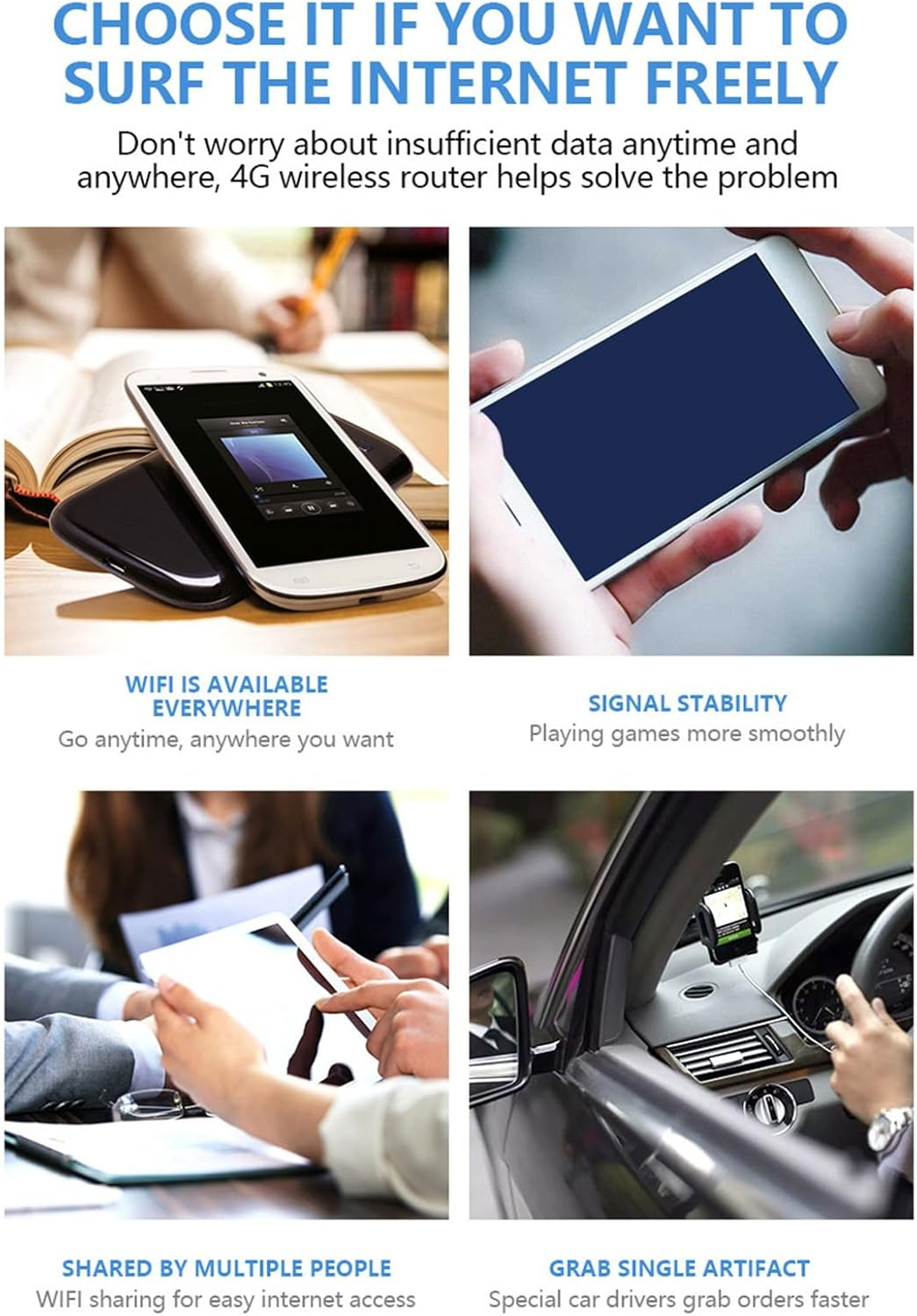 Jectse 4G Mobile Wifi Hotspot, Portable 4G Router Wireless 4G Mobile Router with Time Display, 4000Mah Battery for Travel Outdoor Business Trips Connects 8 Devices image number 4