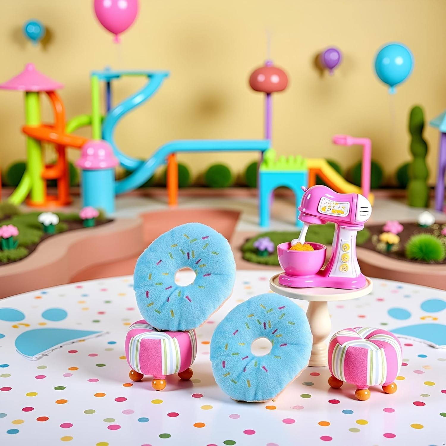 2 PCS Blue Donut Shape Plush Pet Toy Funny Dog Toys,Lovely Donut Shaped Squeaky Squeaking Sound Toy for Pet Chew Toy Squeaky Plush Blueberry Chew Guard Dog Squeak Toys image number 3