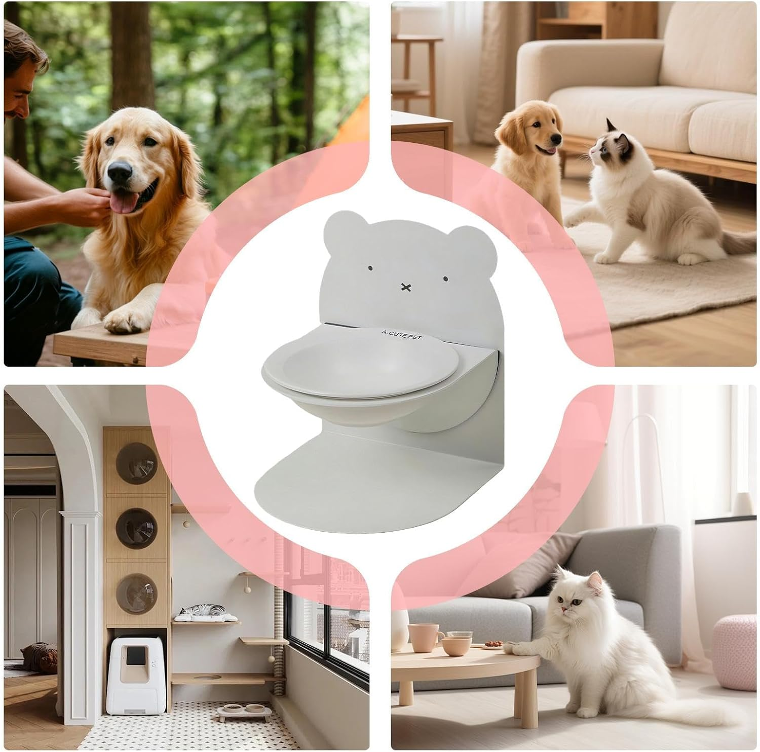 Ceramic Cat Bowl,Slow down Eating Cat Food Dish | Healthy Eating Diet Height-Adjustable Dish for Kitten Puppy Animals Small Medium Large Breeds image number 4