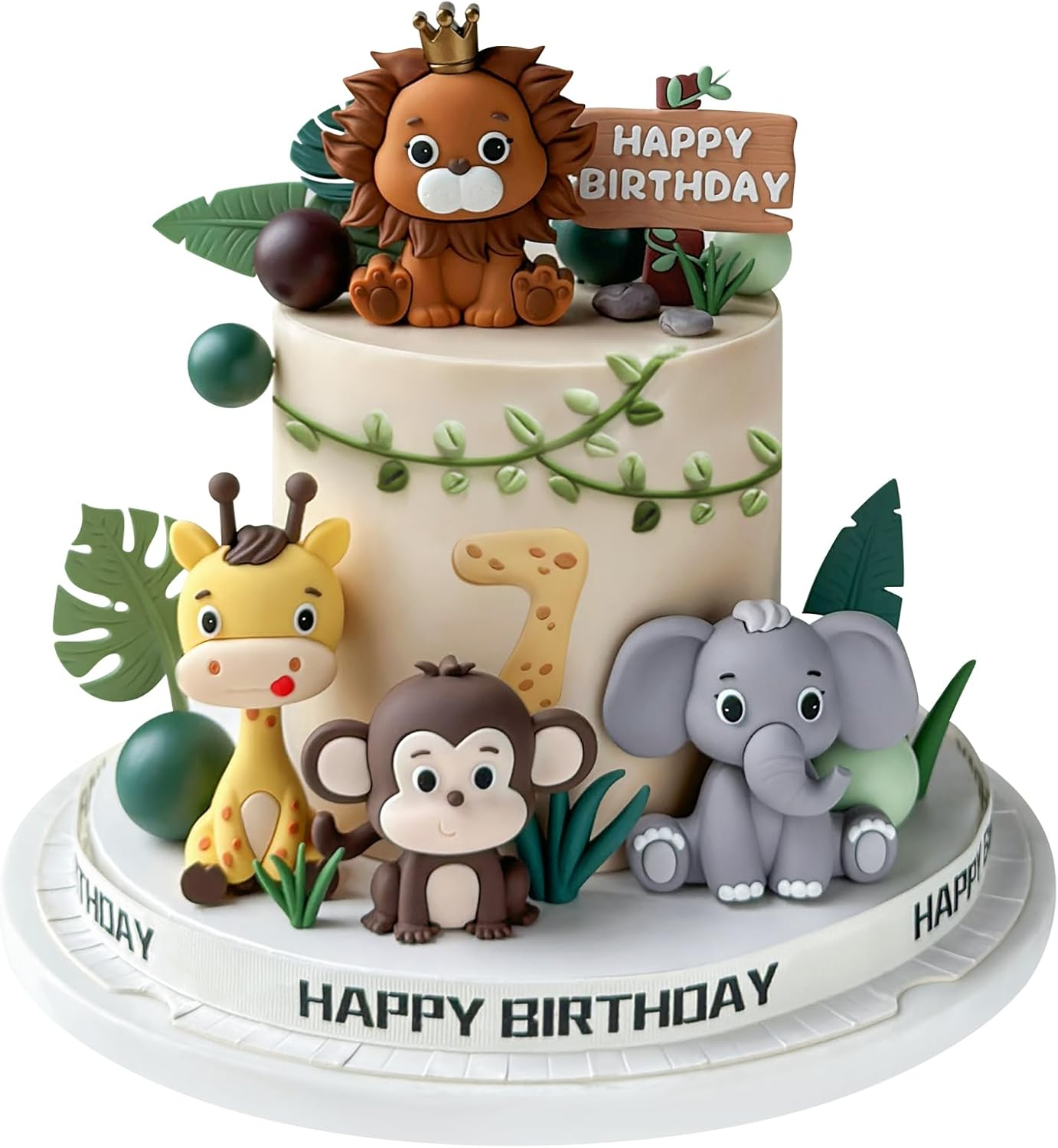 19Pcs Safari Animal Cake Topper - Jungle Wild Cake Decorations with Leaves Balls for Animals Themed Birthday Boy Girl Baby Shower Party (Animal Style)