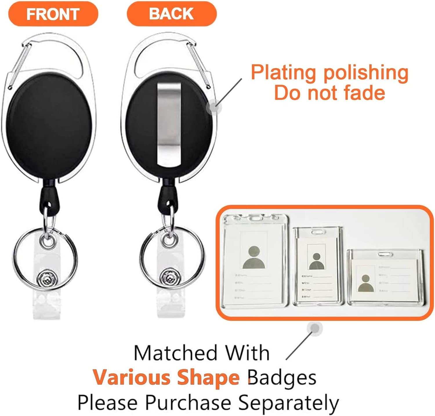 Waterproof Transparent Card Holder, 10 Pcs Clear ID Card Holders with Retractable Keychains, Plastic Badge Holders for Teacher, Student, Nurse, Worker image number 2