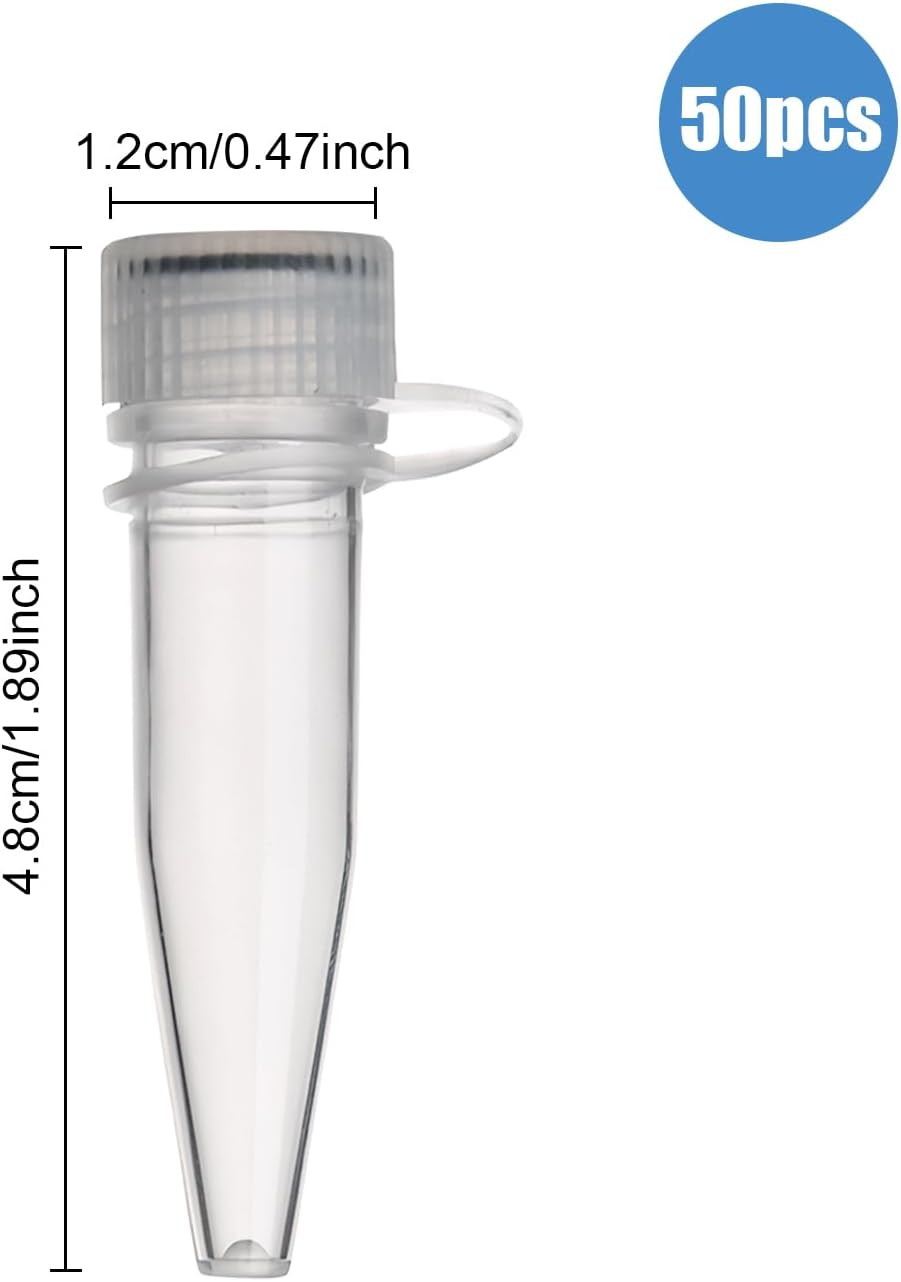 50 Pcs Plastic Clear Test Tubes, Centrifuge Tube 1.5 Ml Lab Plastic Frozen Vial Container, Plastic Sample Bottles for Scientific Experiments, Small Frozen Test Tubes, Sterile Test Tubes with Lids image number 5