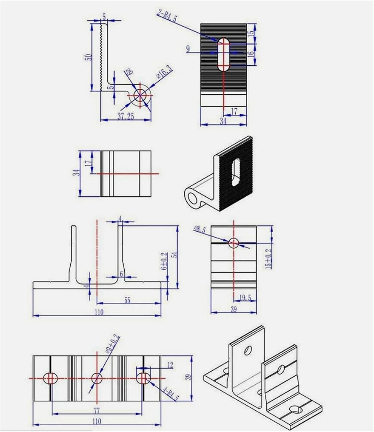 KUGONTC 4Set Adjustable Solar Panel Tilt Mount Bracket Base, Tilt Angle 10&deg;-60&deg; Flat Roof Mount Holder, RV Solar Panel Mounts Clamp, Solar Panel Roof Panel Stand image number 1