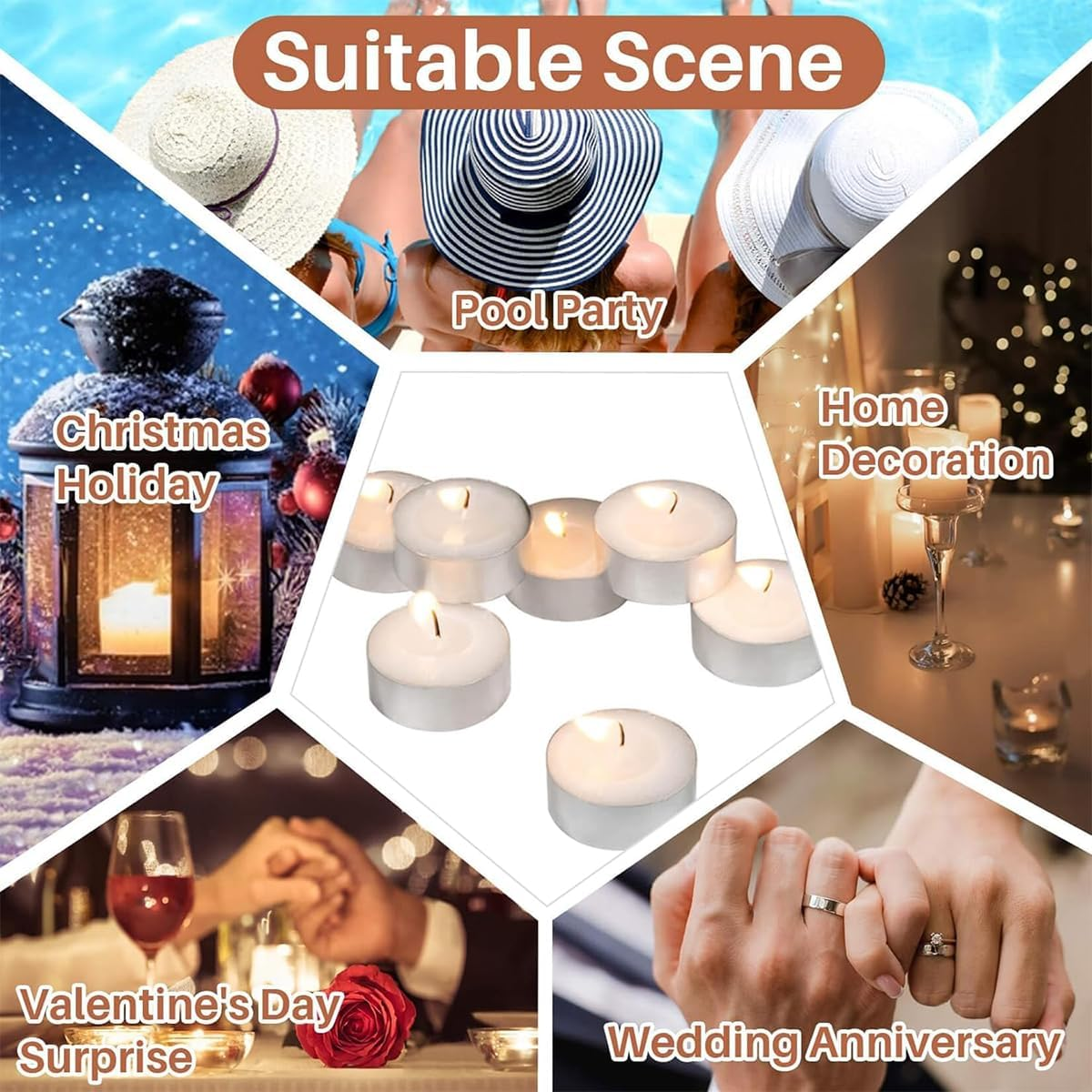 50 Pack Tealight Candles - Tea Lights Candles Unscented Tea Tree Lights Mini Votive, 4 Hours Long Burning White Tea Lights for Wedding, Table Centerpiece, Party, Power Outages