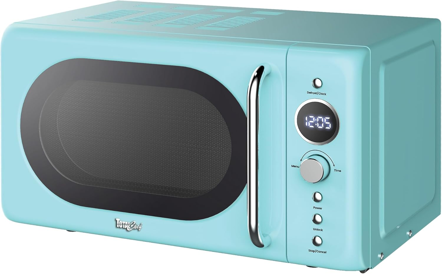 Total Chef Retro Microwave Oven | 20L | Quick Start & Defrost by Weight/Time | 8 Pre-Set Cooking Modes for Coffee, Rice, Pasta, Potato, Reheat, Fish, Pizza, Popcorn | 700W (Blue) - Black image number 2