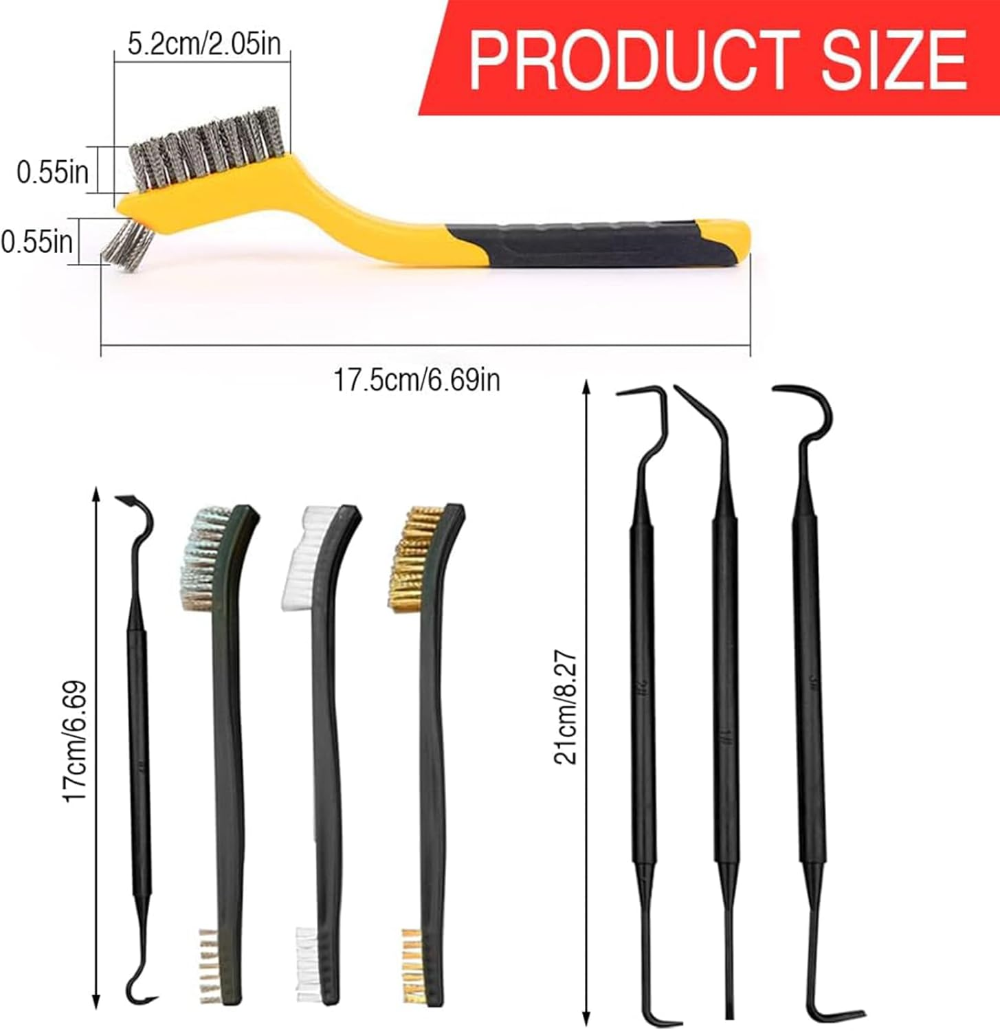 10Pcs Wire Brush Set, Stainless Steel/Brass/Nylon Bristles Brushes for Narrow Areas Deep Cleaning Dirt, Rust Removal, Grill Cleaner, Paint Scrubbing Double-Ended Cleaning Brush and Picks Set image number 3