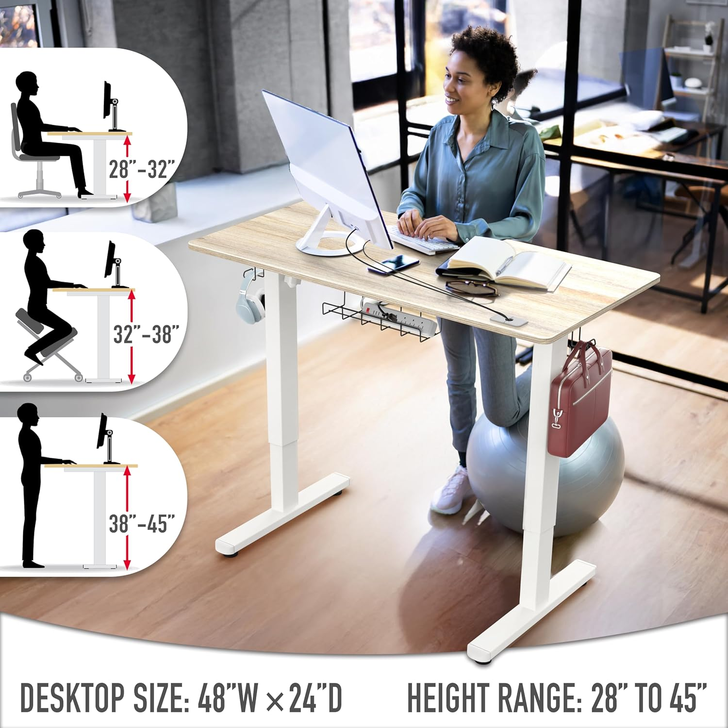 SHW 120 X 60 Cm Electric Height Adjustable Standing Desk with Memory Preset and Cable Management Tray, Maple