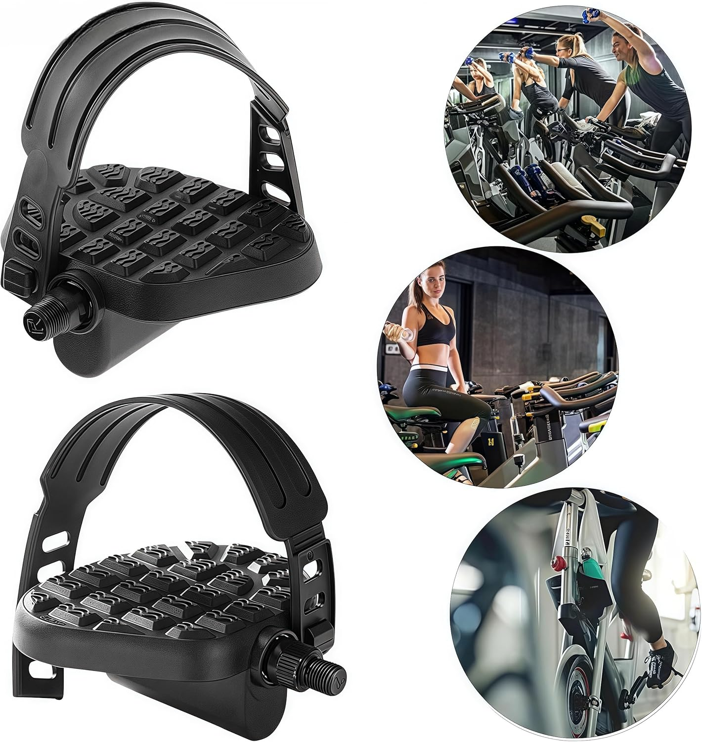 Replacement Exercise Bike Pedals, Heavy-Duty Stationary Spin Cycling Pedals with Durable PVC Straps,9/16 Spindle Bicycle Pedal, for Indoor Stationary Bike, Spin Bike, Recumbent, Exerciser Bicycle image number 1