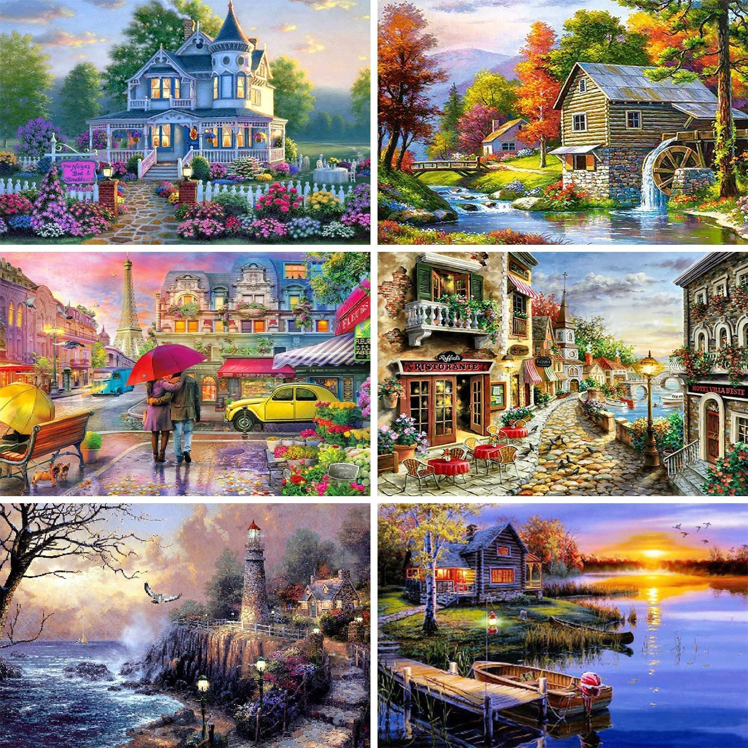 6 Pack Diamond Painting Kits for Adults, 5D Diamond Painting Full Drill round Rhinestone Scenery DIY 12" X 16" Diamond Art Kits Painting by Numbers Arts and Crafts for Home Decor(Seaside) (Seaside) image number 5