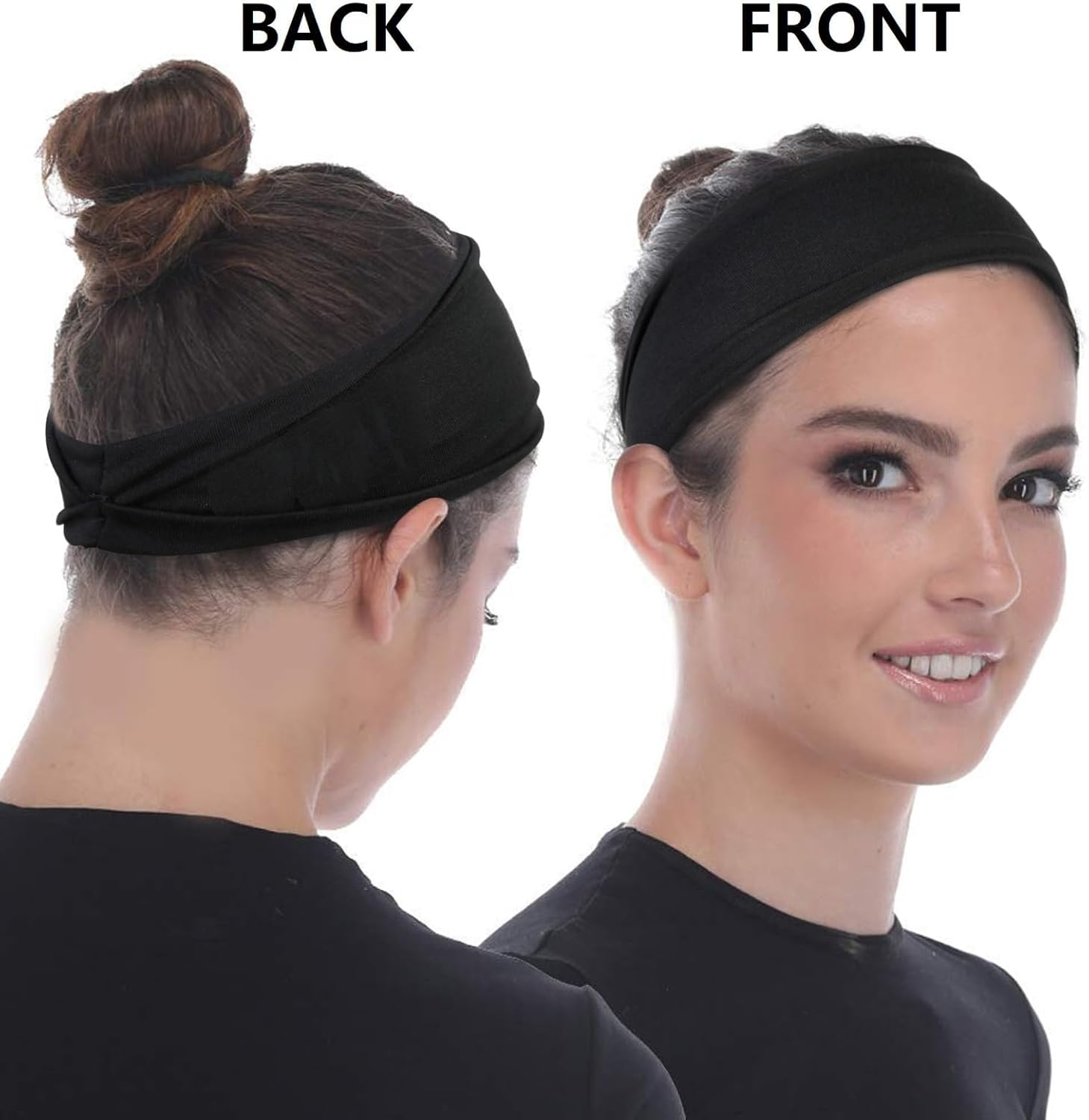 Weidllys Headbands for Women Men, 6-Pack Wide Non-Slip Stretchy Hair Bands, 4 Inch Fabric Sweatbands for Yoga, Workout, Sports, Fashion, Black White Grey image number 3